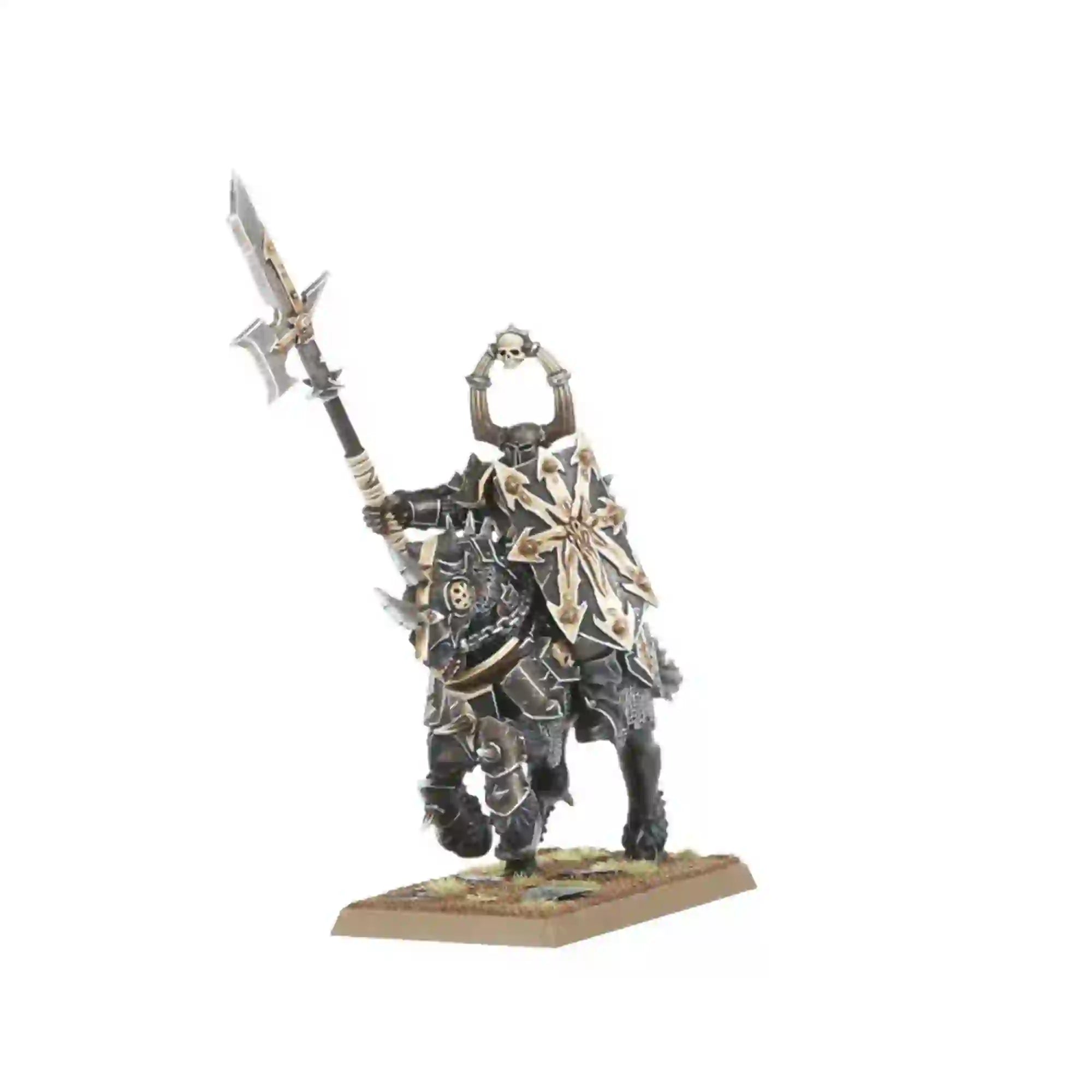 Single Chaos Knight miniature from the Warriors of Chaos Battalion, wielding a spear and shield with Chaos star emblem.