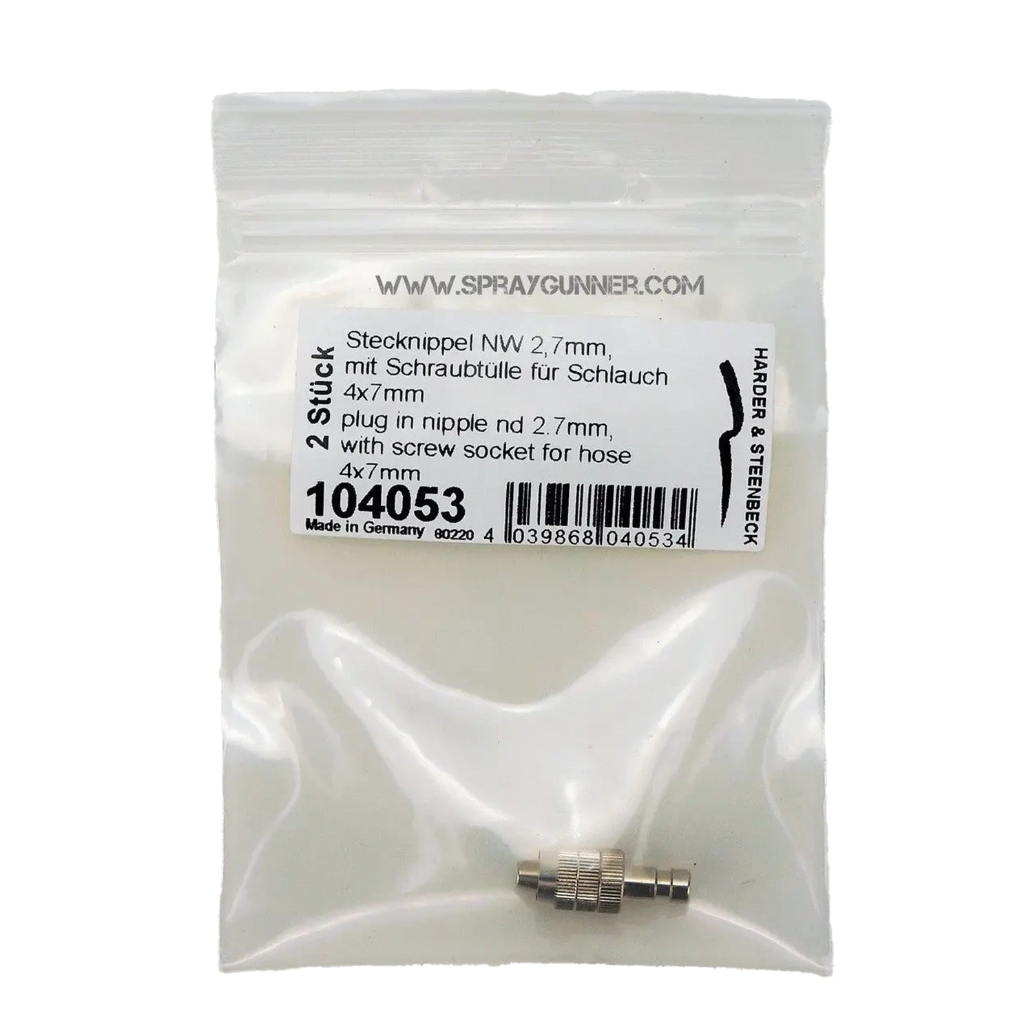 Harder & Steenbeck Plug in Nipple nd 2.7mm, with Screw Socket for Hose 4x7mm - Urbanlystore