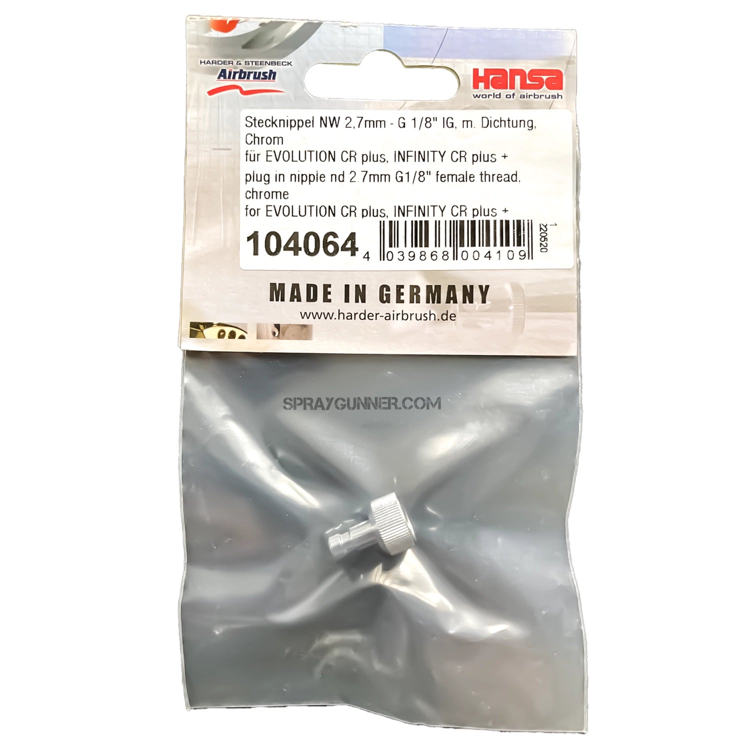 Plug in nipple for Harder Steenbeck and Iwata airbrushes CR (chrome) version - Urbanlystore