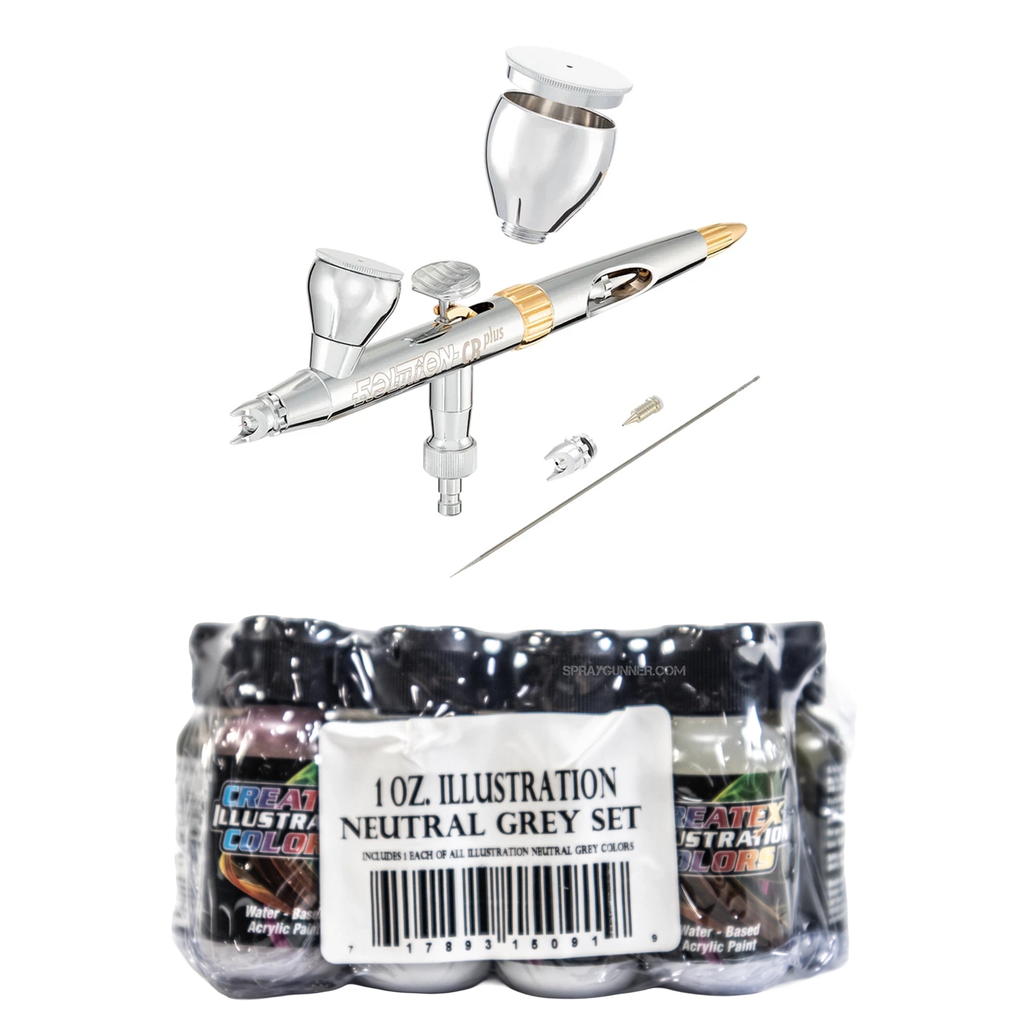 Harder & Steenbeck Evolution 2024 2in1 Airbrush + Createx Illustration Neutral Grey 1 oz Set