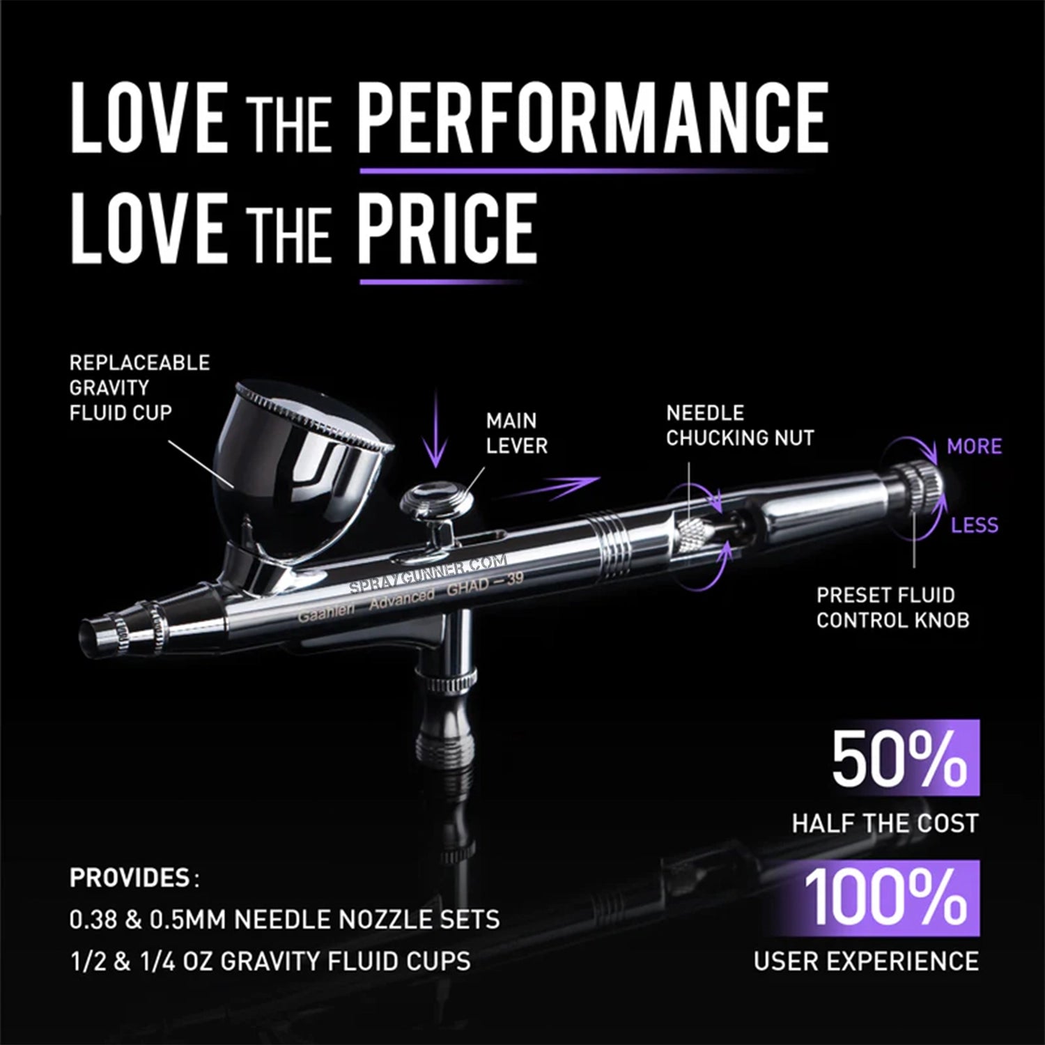 For intricate airbrushing tasks, the GAAHLERI GHAD 39 Advanced Series Airbrush is perfect because of its ergonomic design, even airflow, and accurate control.