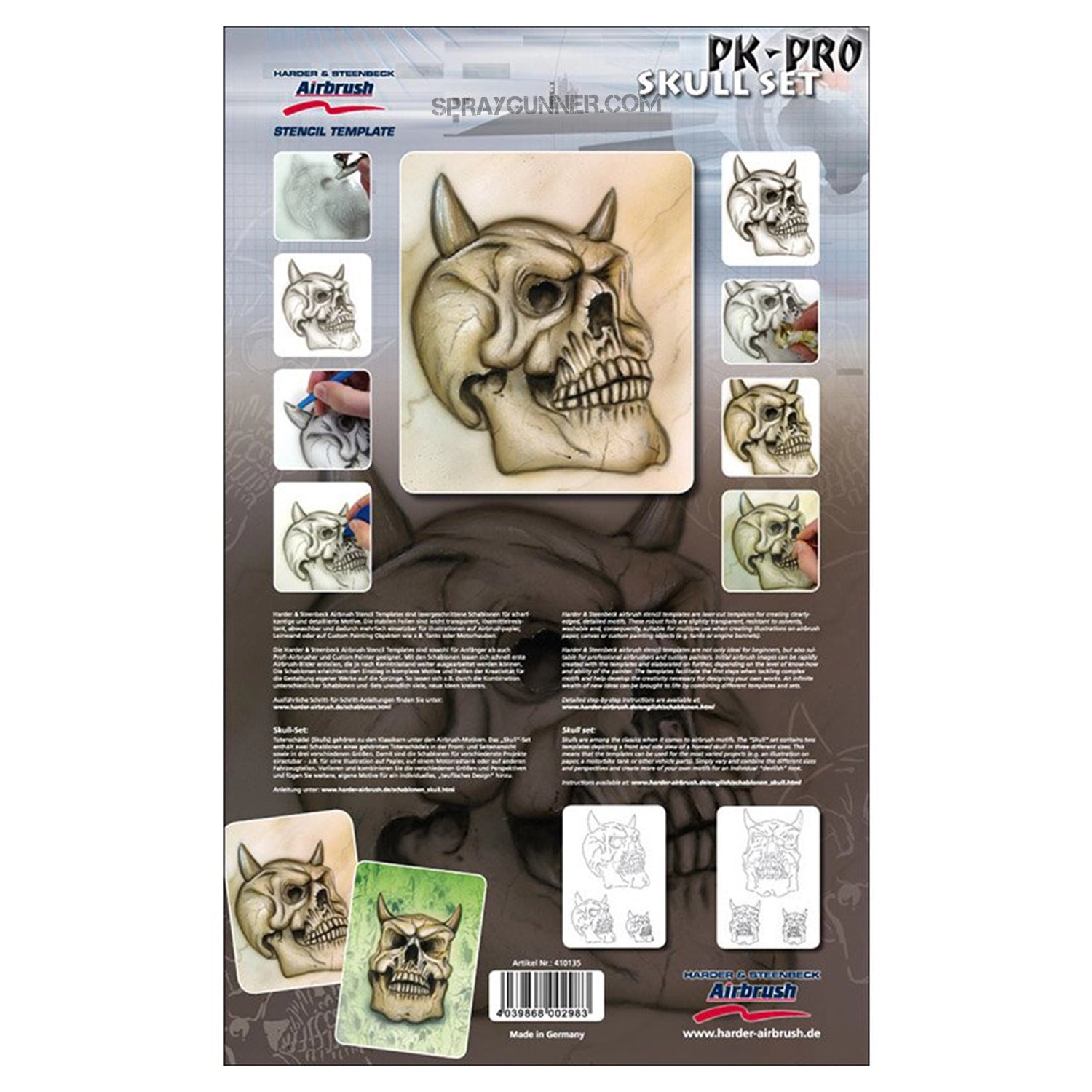 Harder and Steenbeck Airbrushing stencil set "Skull" - Urbanlystore
