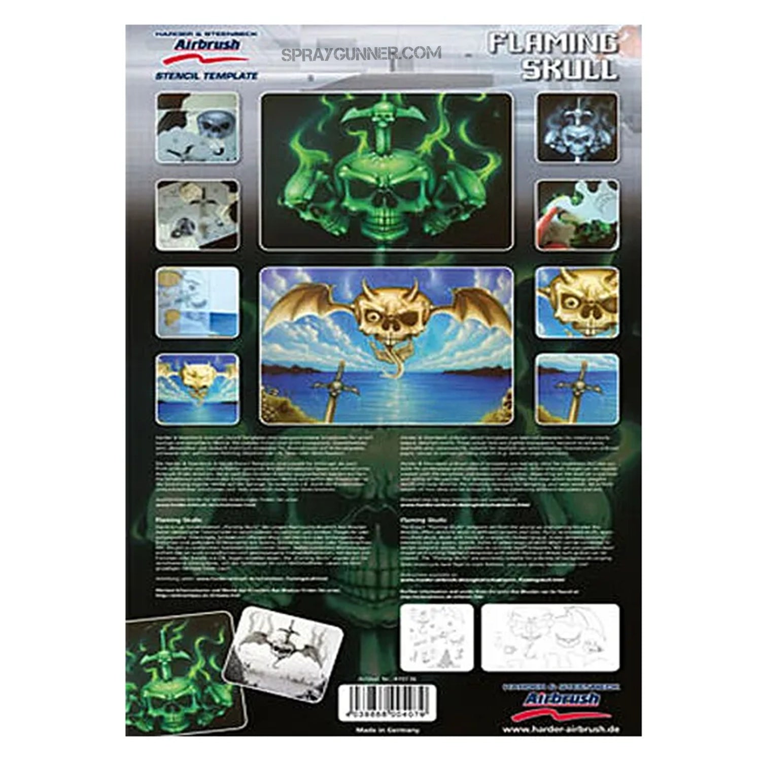 Harder and Steenbeck Airbrushing stencil set "Flaming skull" - Urbanlystore