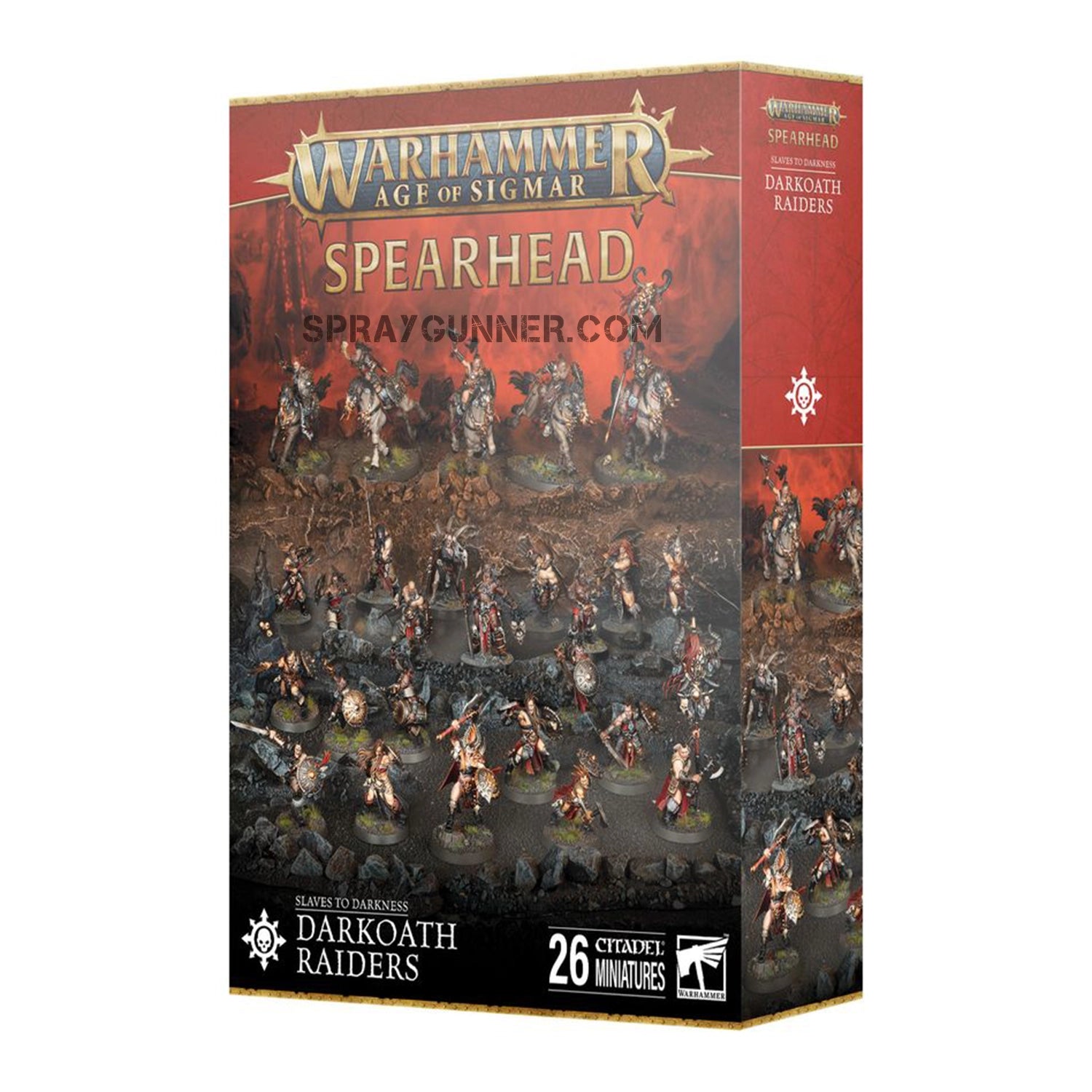 Warhammer Spearhead: Slaves to Darkness – Darkoath Raiders box set featuring 26 Citadel miniatures for Age of Sigmar. Perfect for chaotic battlefield domination.