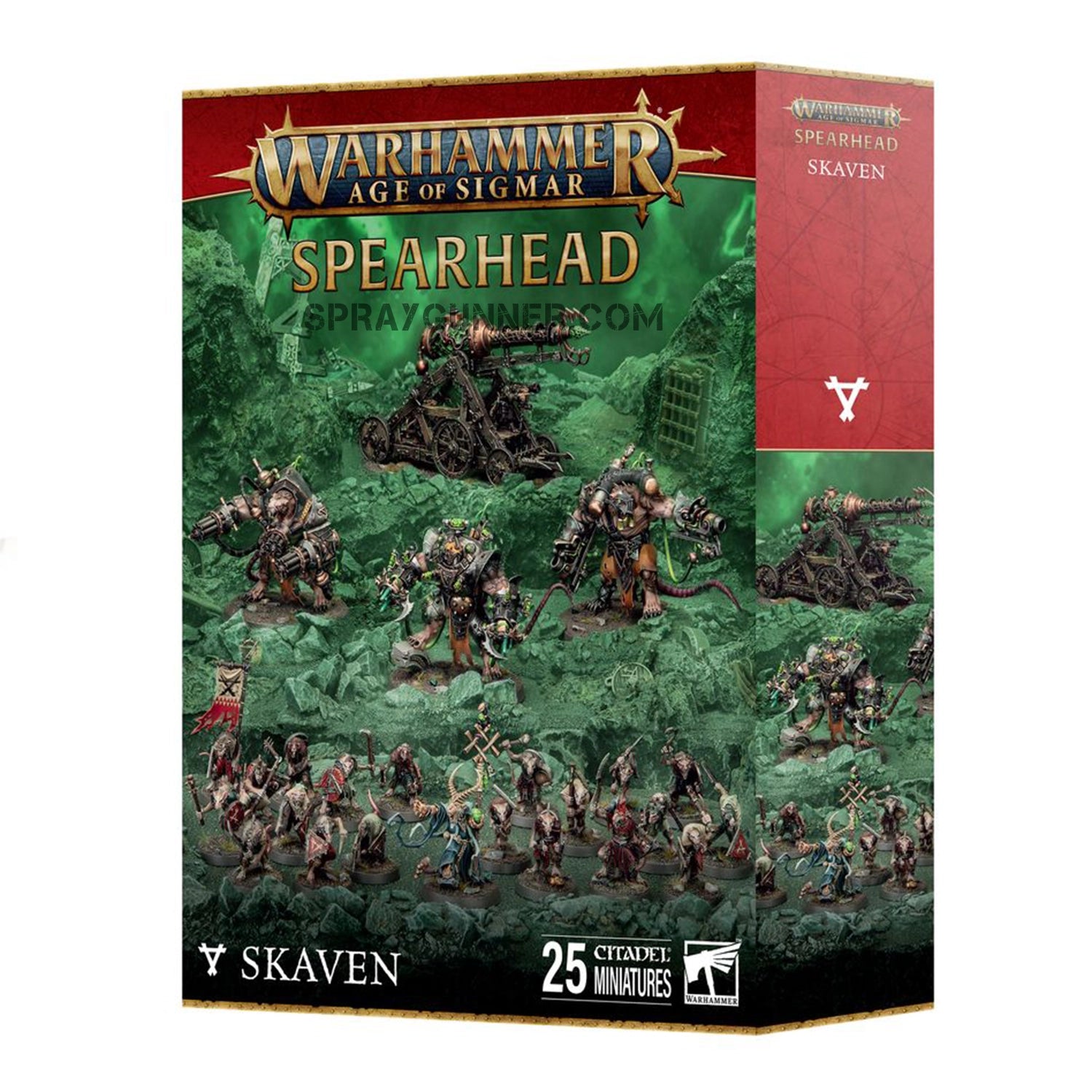 Warhammer Skaven Spearhead - Complete Army Set featuring 25 Citadel miniatures, including a Grey Seer, Clanrats, and war machines for Age of Sigmar battles.