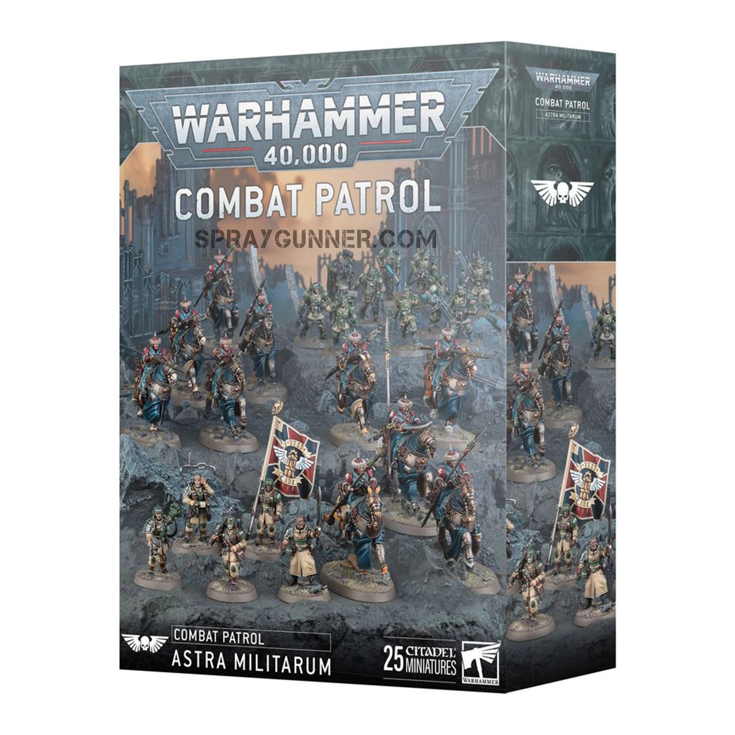 Warhammer 40K: Combat Patrol - Astra Militarum starter army set featuring 25 Citadel miniatures. Build your Imperial Guard force with this scale model kit.
