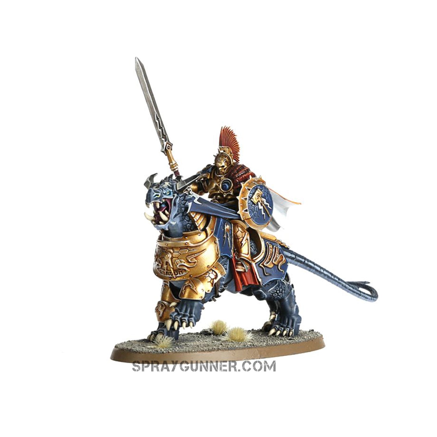Two top-tier fighters on Dracoths are included in the Warhammer Age of Sigmar: Stormcast Eternals Dracothian Guard scale model kit. Ideal for those who enjoy tabletop gaming.