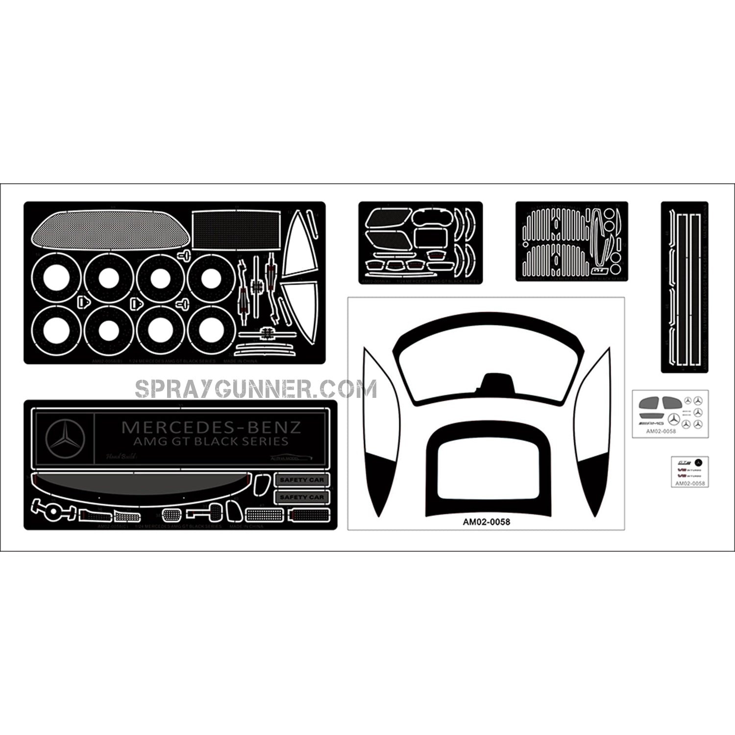 The ALPHA MODEL 1/24 scale model vehicle kit of the Mercedes AMG GT Black Series is a meticulously crafted copy with precise parts and aerodynamic design.