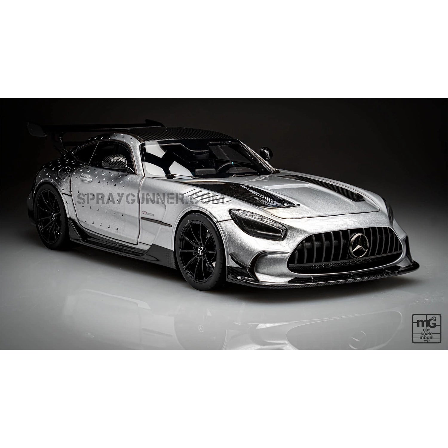 The ALPHA MODEL 1/24 scale model vehicle kit of the Mercedes AMG GT Black Series is a meticulously crafted copy with precise parts and aerodynamic design.