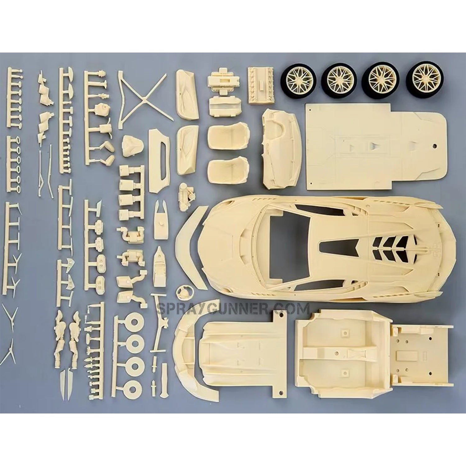 The Lamborghini Sián is a finely detailed model of the luxury sports car with both open and closed doors in this ALPHA MODEL 1/24 Scale Model Car Kit.