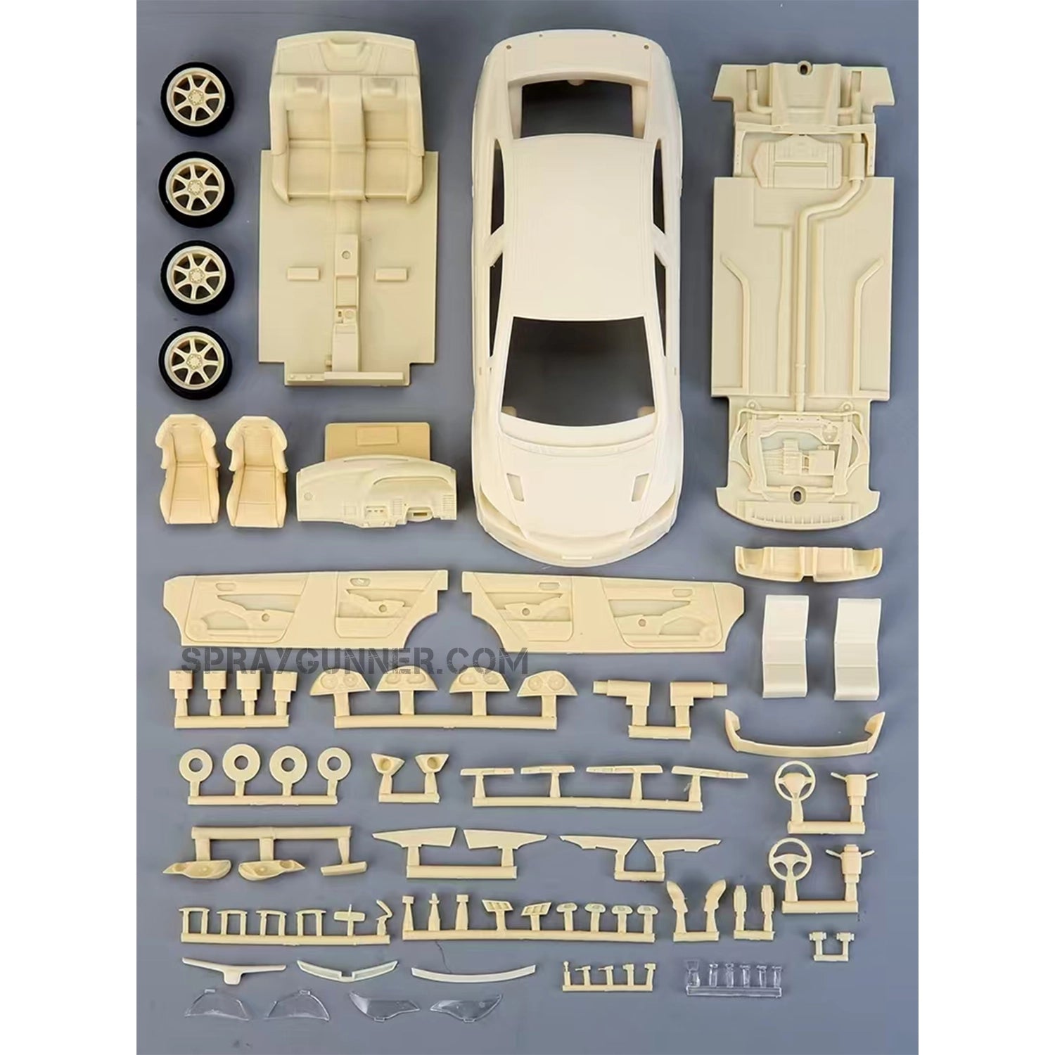 The Honda Civic Type (FD2) Mugen RR ALPHA MODEL 1/24 scale model kit features a beautifully detailed red sports sedan with aerodynamic improvements.