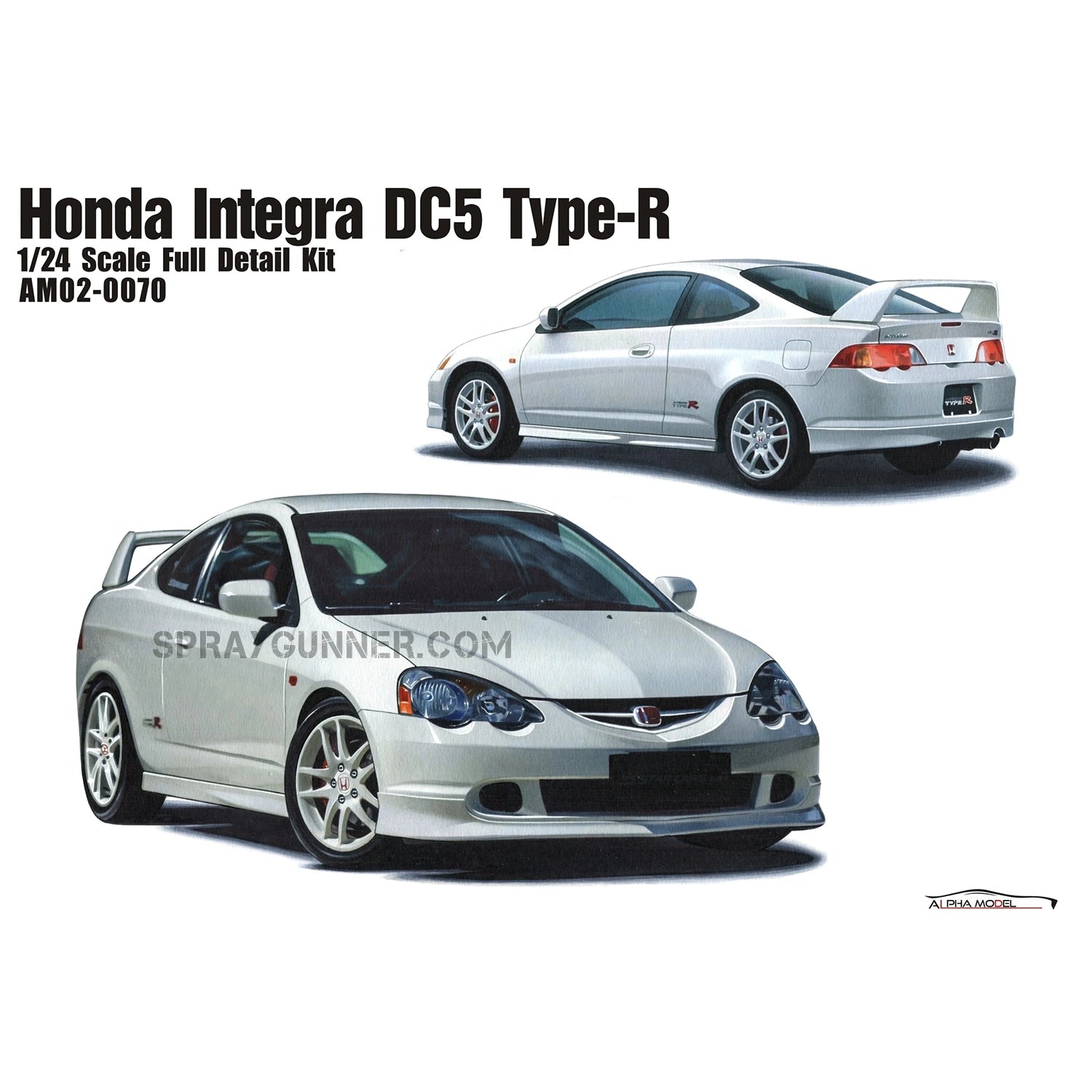 ALPHA MODEL 1/24 scale model kit of the HONDA INTEGRA (DC5) TYPE-R, featuring a highly detailed replica of the iconic sports car. Perfect for hobbyists and collectors.