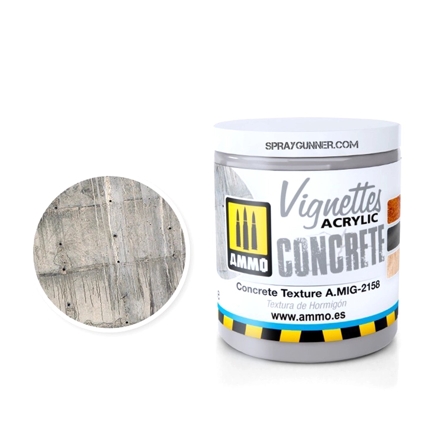 AMMO by MIG VIGNETTES Concrete Texture acrylic paint for realistic diorama detailing. Ideal for creating lifelike concrete surfaces on models.