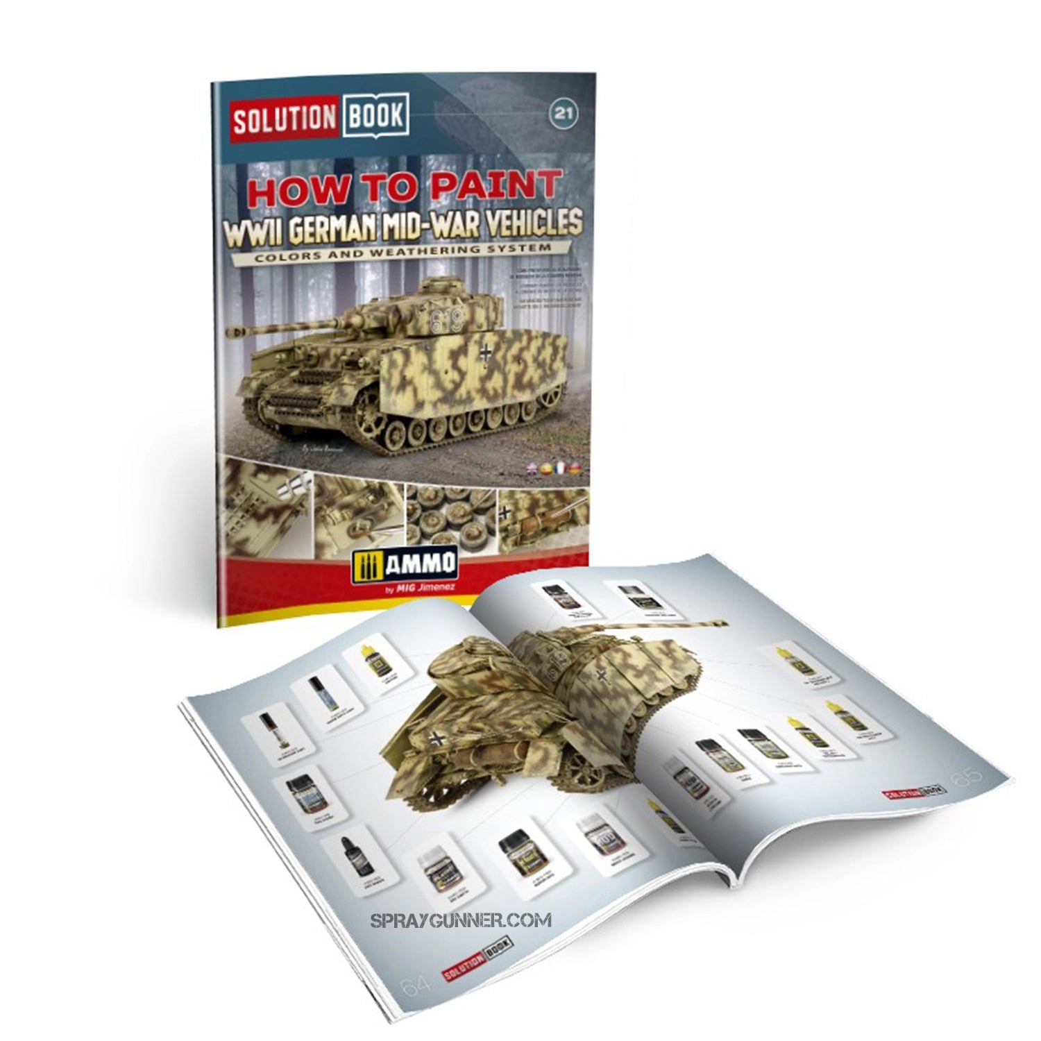 AMMO by MIG How to Paint WWII German Mid-War Vehicles SOLUTION BOOK 21 (Multilingual Book) - Urbanlystore