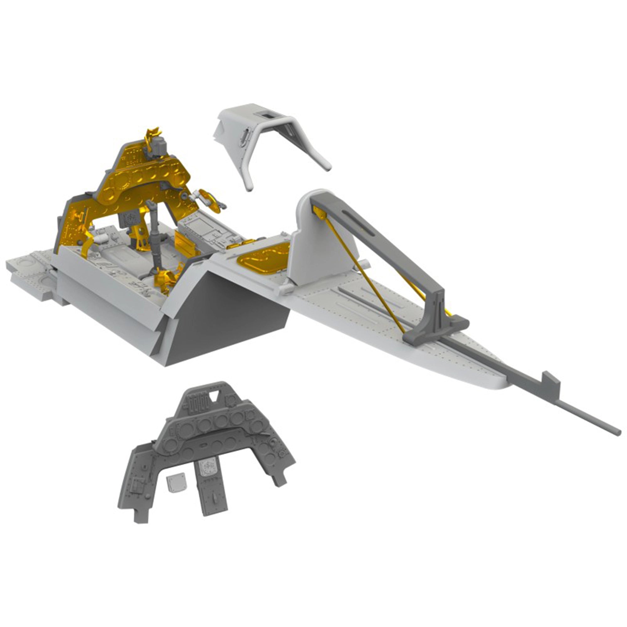 Detailed cockpit assembly of AMMO by MIG 1/48 Focke Wulf 190 A-5 Model Kit showing resin and PE parts for realistic interior structure.