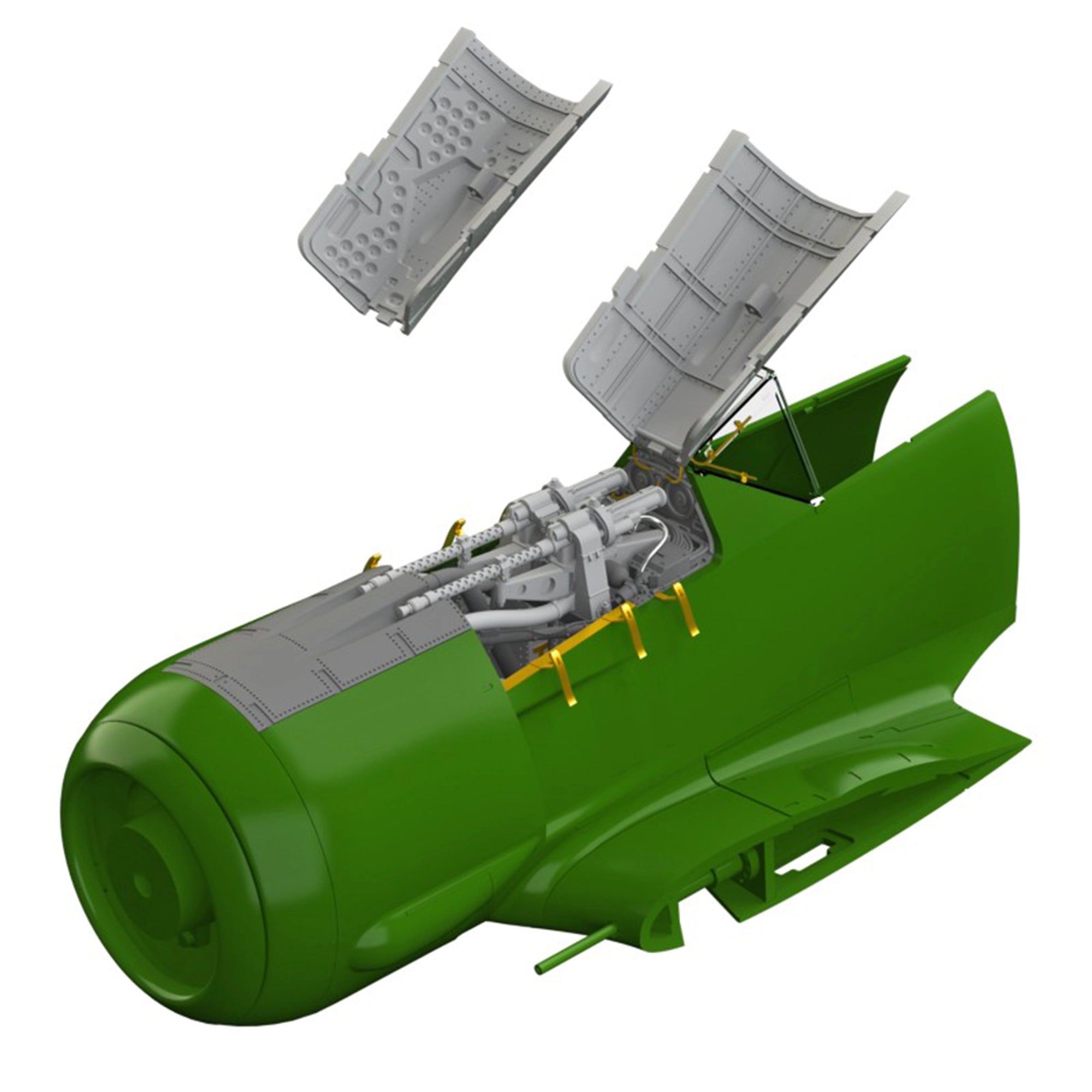 Engine bay section of Focke Wulf 190 A-5 1/48 scale model kit with open panels and visible internal components for advanced modelers.