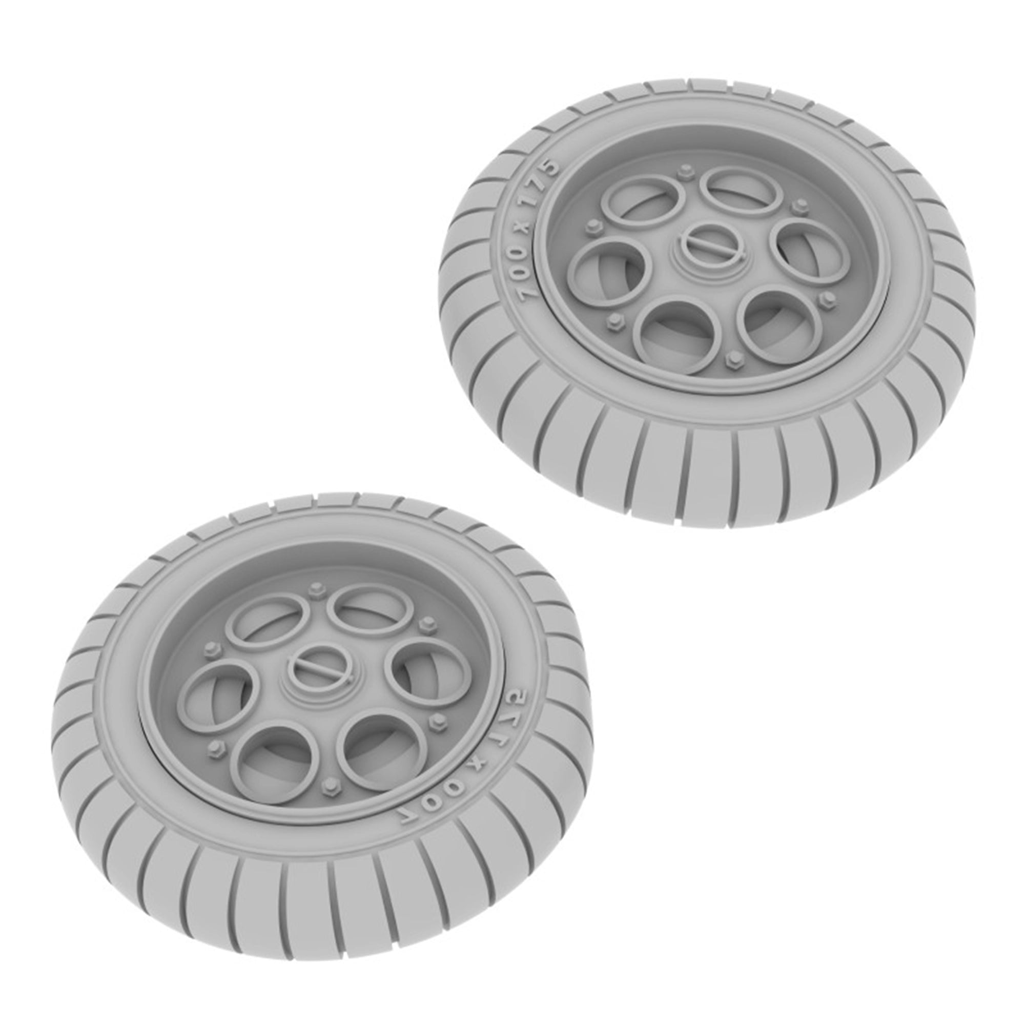 Pair of resin wheels for the Focke Wulf 190 A-5 model kit featuring tread detail and realistic hub design.