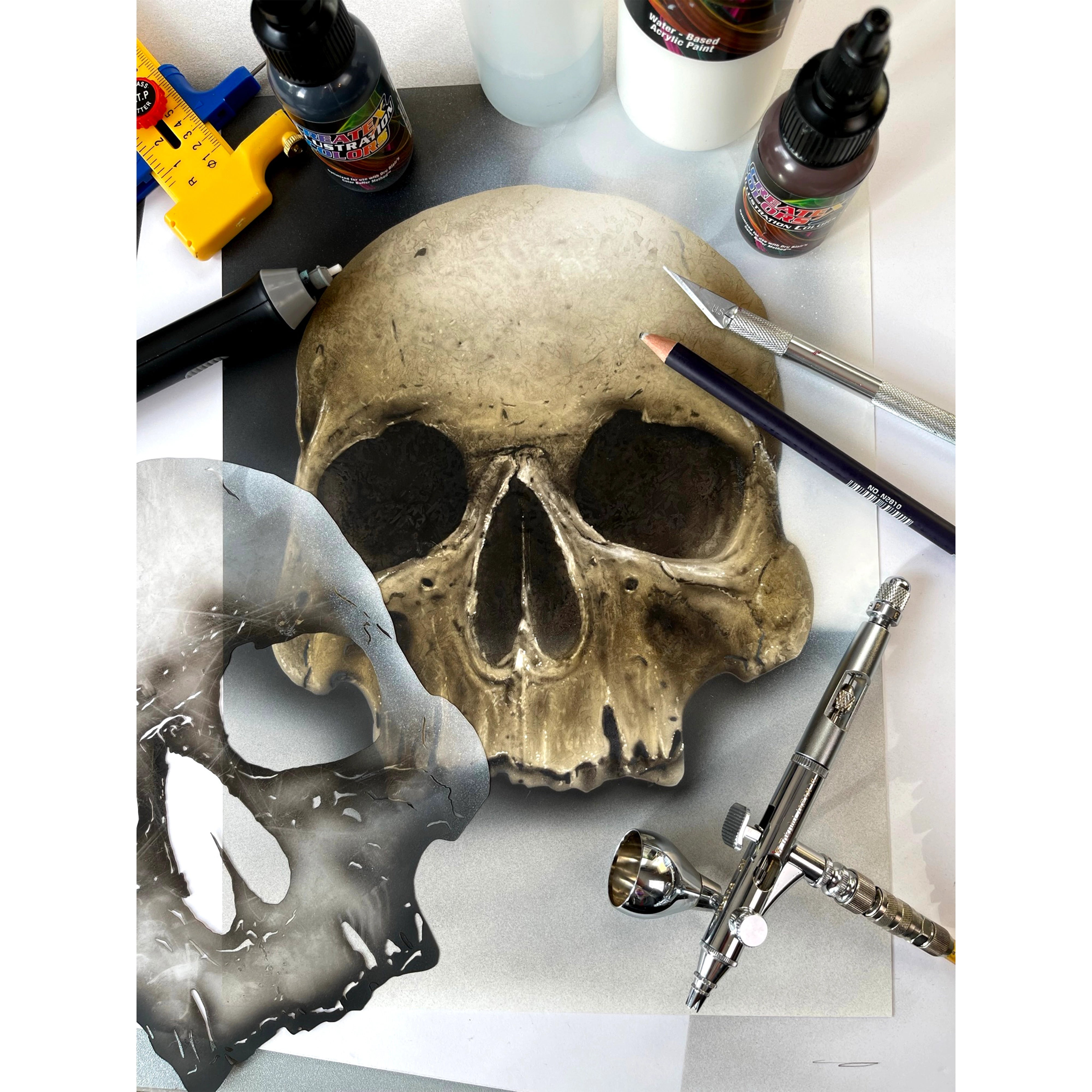 Airbrush Step by Step Stencil Set - Skull