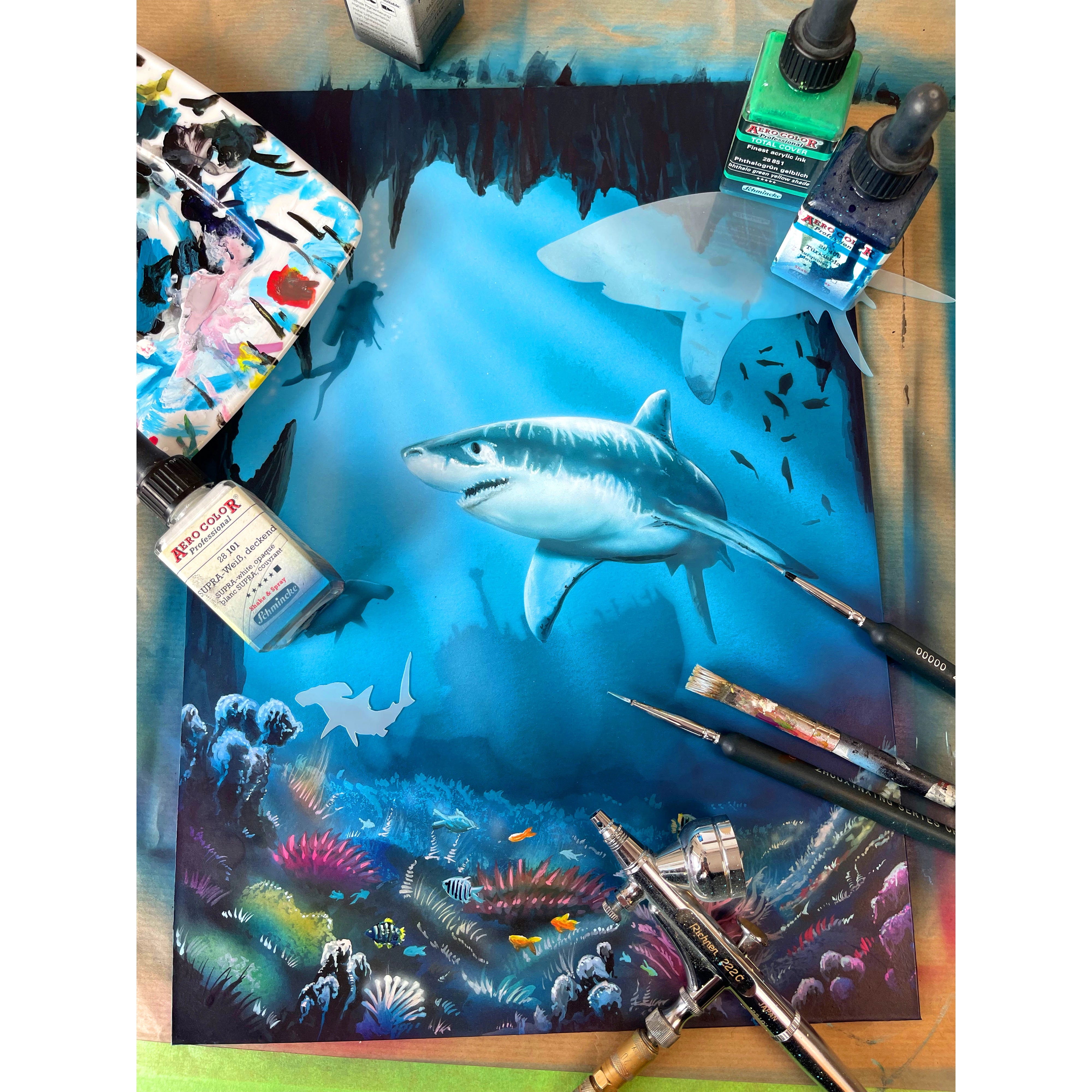 Airbrush Step by Step Stencil Set - Sharks