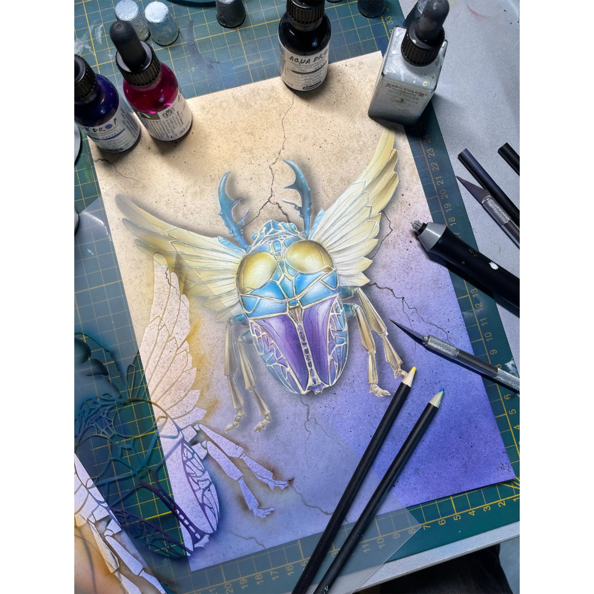 Airbrush Step by Step Stencil Set - Scarab