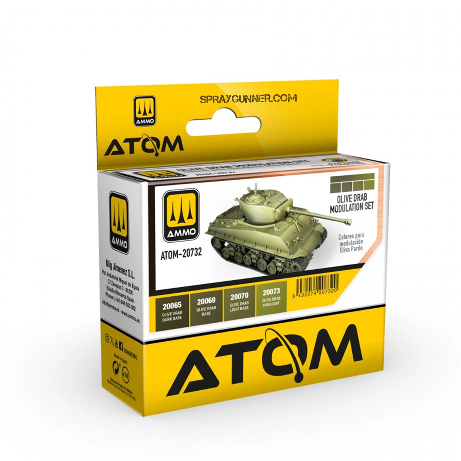 ATOM Olive Drab Modulation Set - airbrush paint for military models. Fast-drying, durable acrylic paints for realistic olive drab tones.
