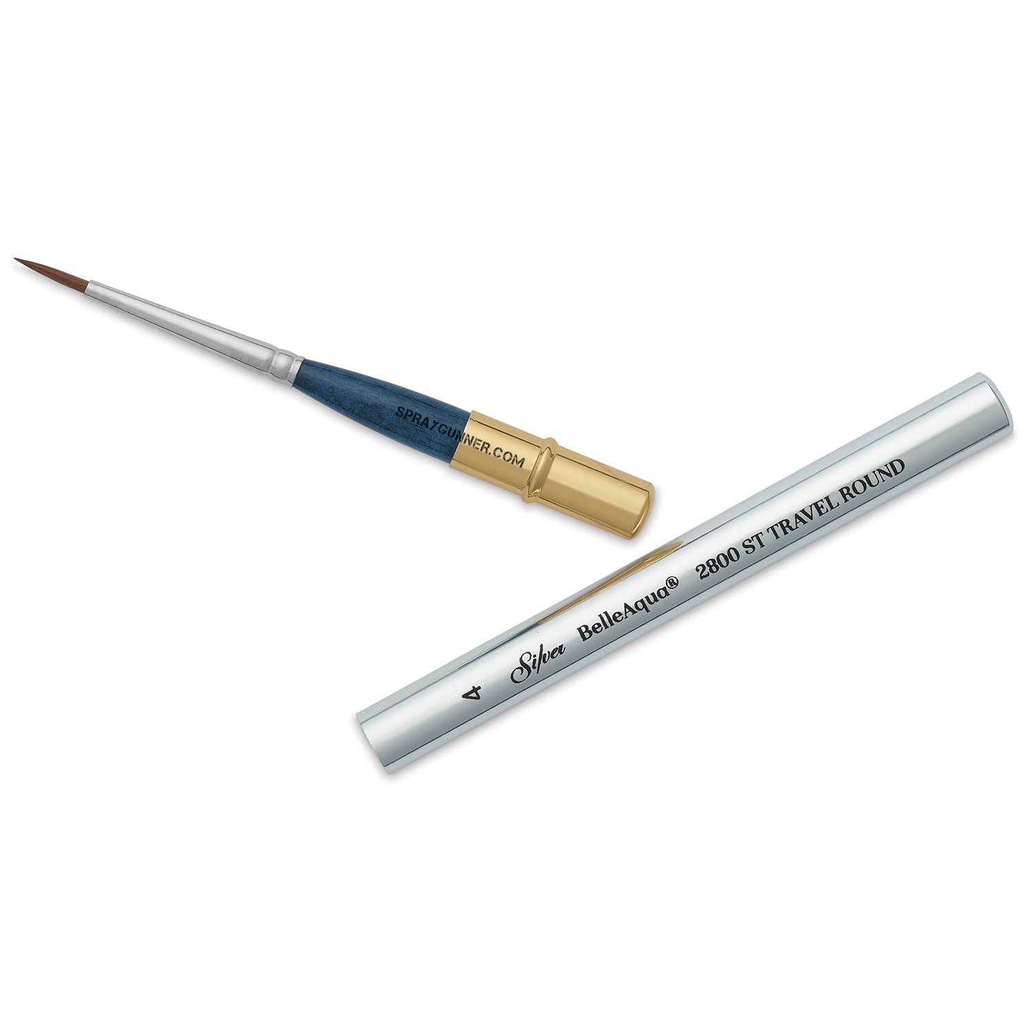 For accurate painting, the BelleAqua round short-handle travel brush in size four is made of silver. Perfect for airbrushing and precise detailing.