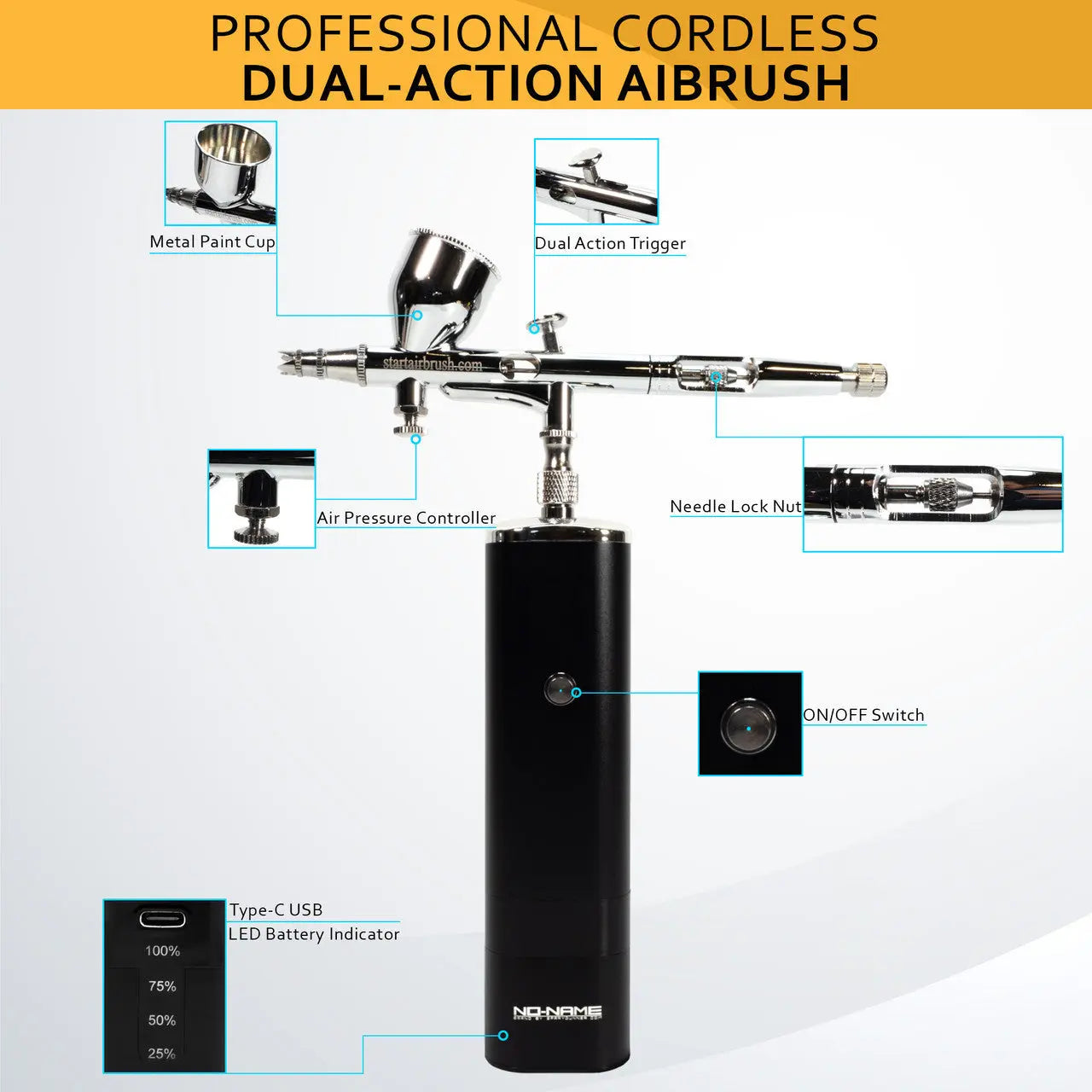 Beginner Cordless Airbrush Kit with Compressor & Acrylic Airbrush Paints by NO-NAME Brand - Urbanlystore