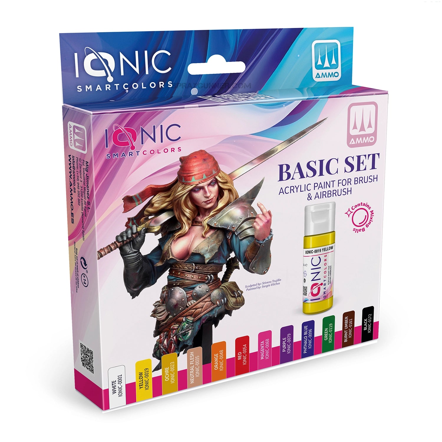 IONIC Basic Paint Set for Miniatures + NO-NAME Synthetic Round Brush Set - Urbanlystore