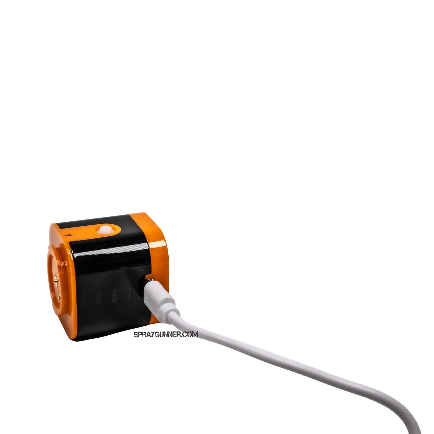 NO-NAME Brand airbrush compressor that runs on a cordless battery. This tiny and portable black and orange pattern is ideal for delicate airbrush work.