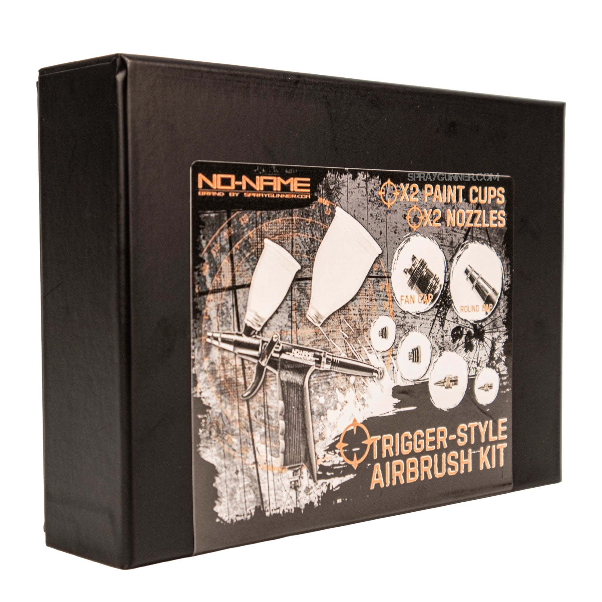 Pistol Trigger Gravity Feed Airbrush Set with Round and Fan Pattern Caps by NO-NAME Brand