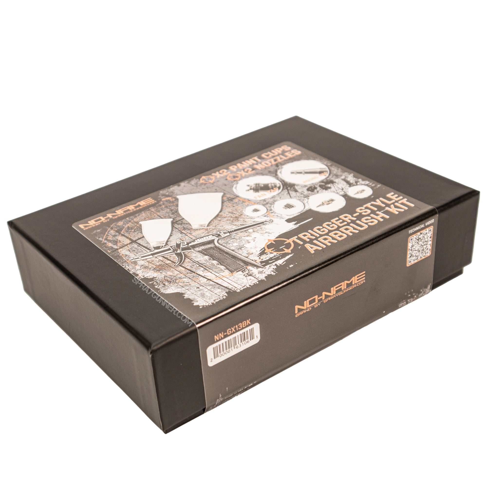 Pistol Trigger Gravity Feed Airbrush Set with Round and Fan Pattern Caps by NO-NAME Brand