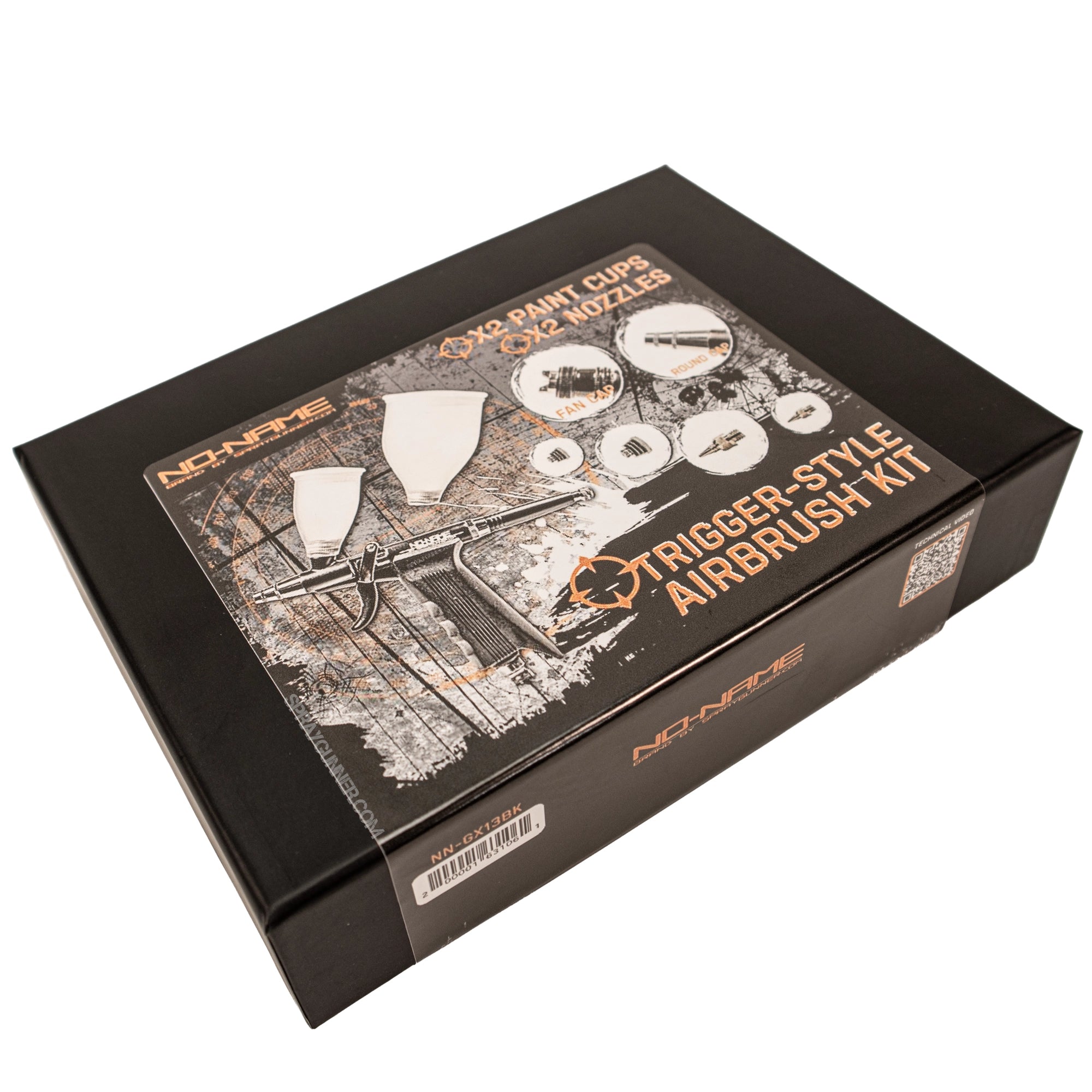 Pistol Trigger Gravity Feed Airbrush Set with Round and Fan Pattern Caps by NO-NAME Brand