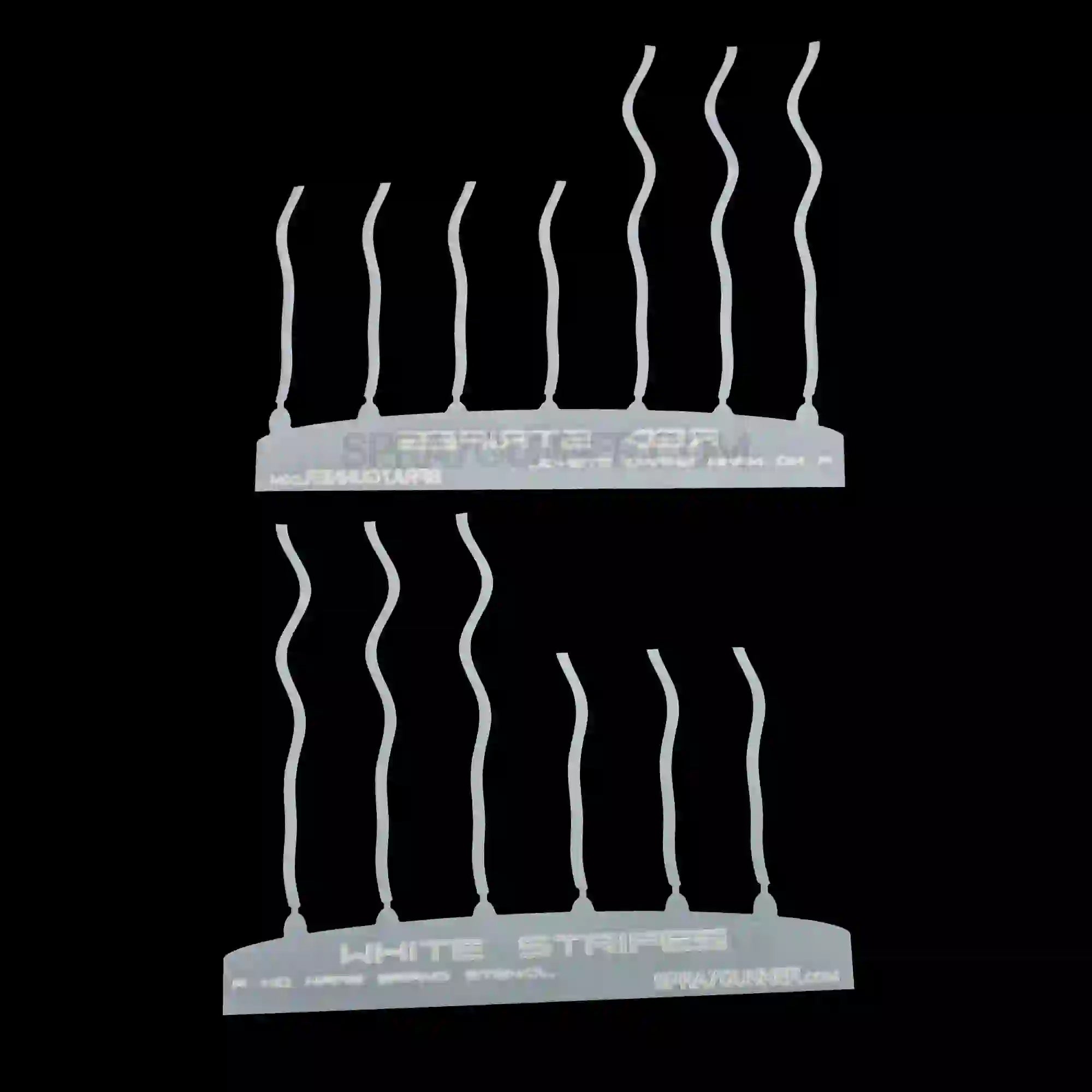 Pair of wavy stripe stencils labeled 'White Stripes' for American flag designs. Great for cosplay, body art, and hobby crafts.