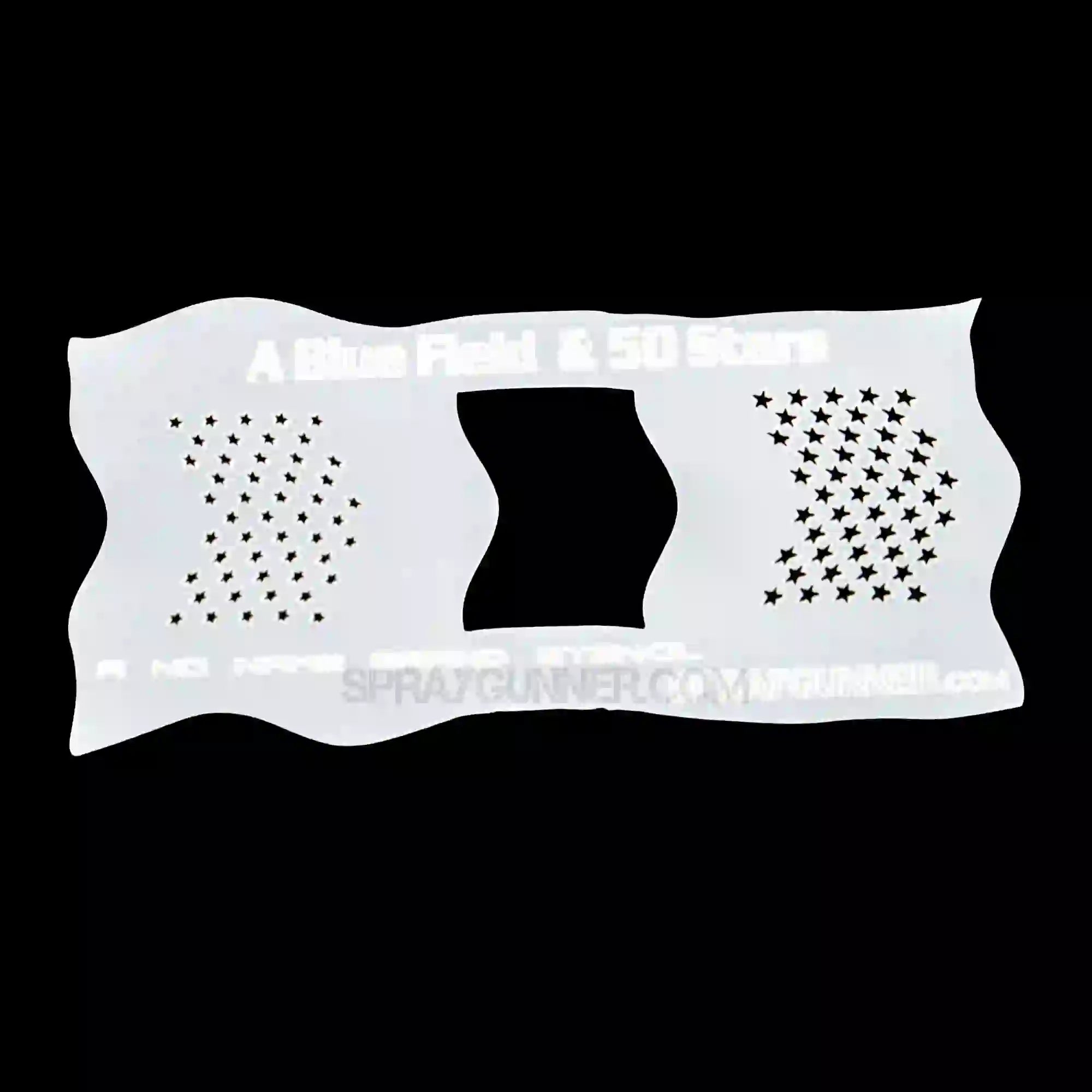 Close-up of waving American flag star field stencil with 50 stars cutout. Made from solvent-proof Mylar for detailed airbrush designs.