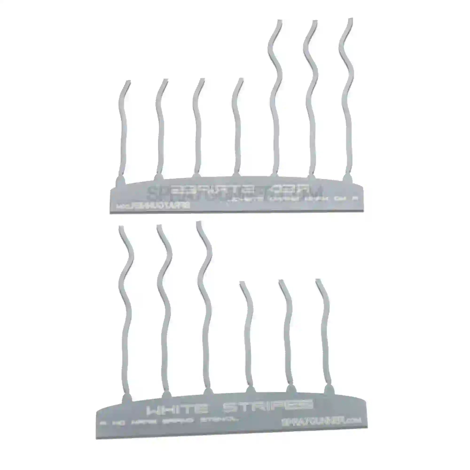 White background view of two 'White Stripes' stencils for American flag crafting. Reusable and ideal for creative airbrush work.