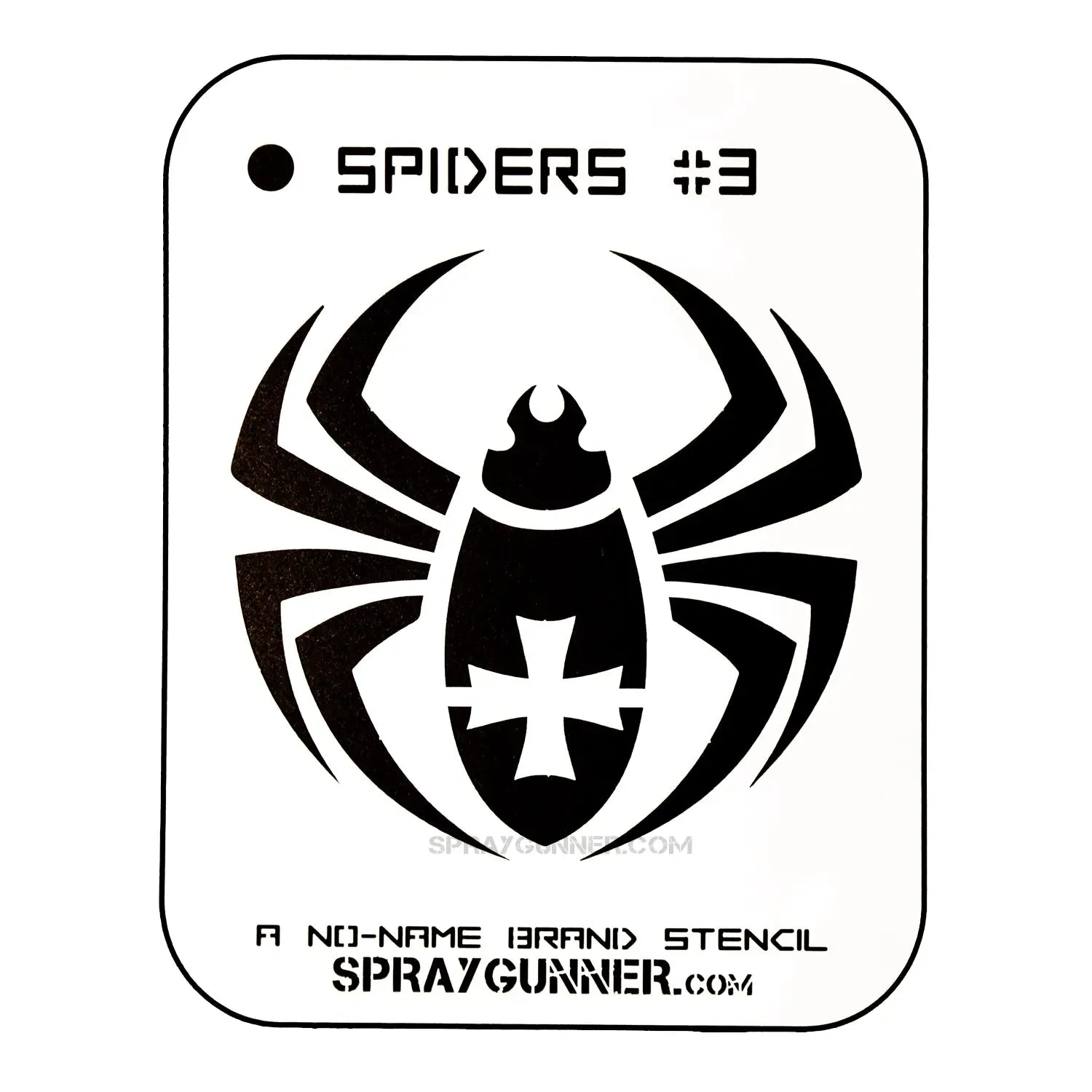 NO-NAME Brand Spiders Stencil #3 features a bold spider design for precision airbrushing and hobby crafts. Ideal for cosplay, body art, and DIY projects.