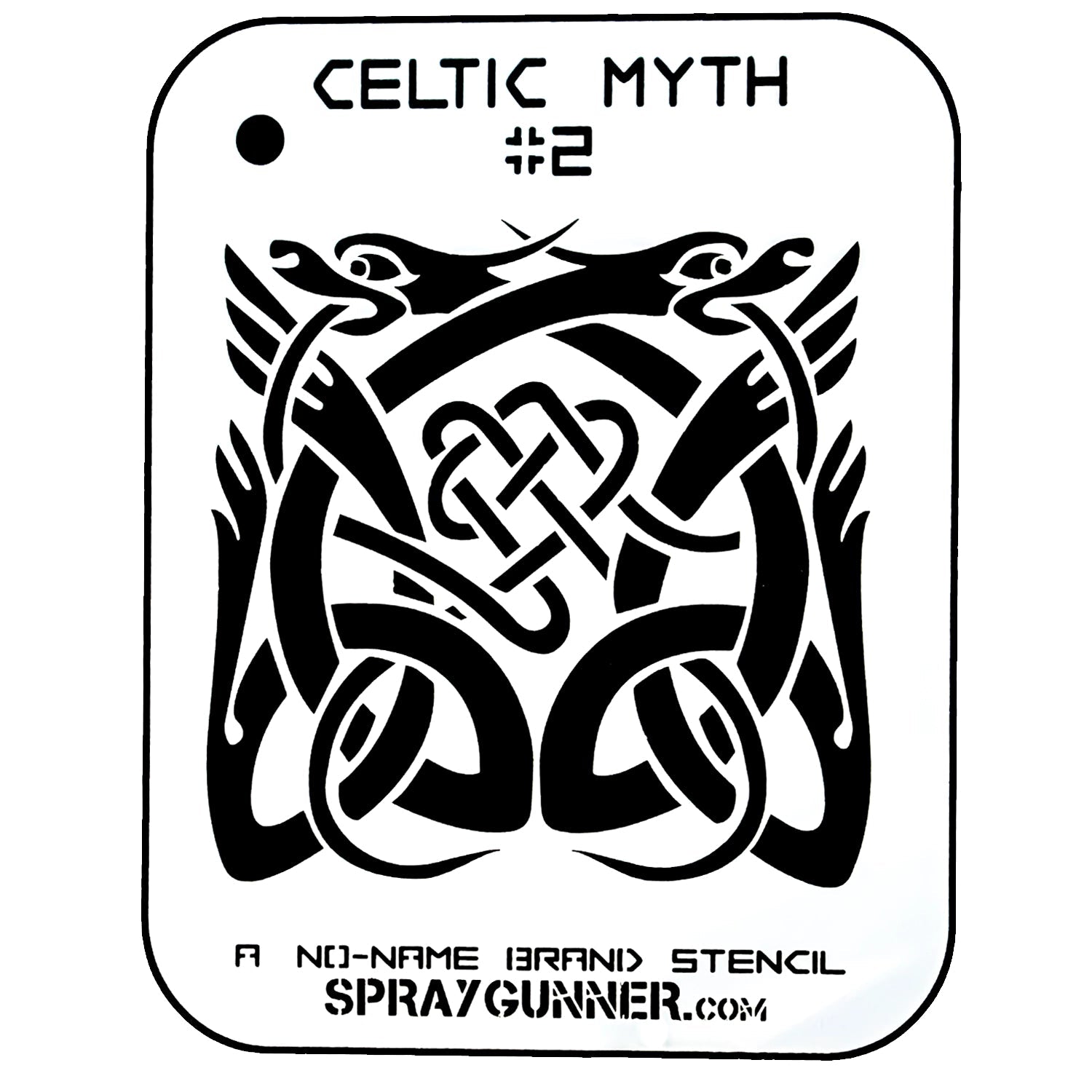 NO-NAME Brand Celtic Myth Stencil #2 featuring intricate knotwork and dragon motifs for precision airbrush and craft projects. Ideal for hobbyists and artists.