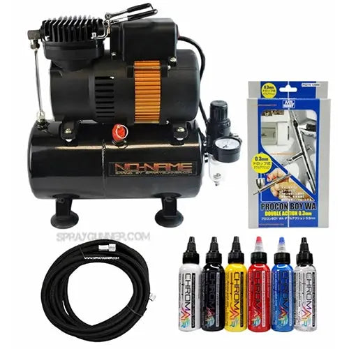 NO-NAME Tooty Air Compressor PS-274 Airbrush with 3m Hose and ChromaAir Primary Set NO-NAME brand