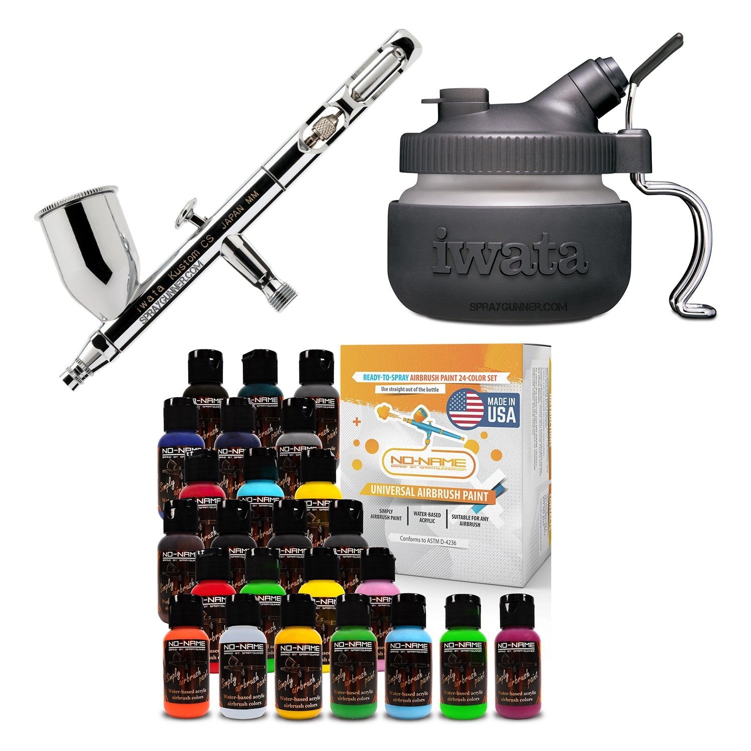 With its nonfire universal airbrush paint set and cleaning supplies, this open-box IWATA VAULT KUSTOM CS Gravity Feed Dual Action Airbrush is ideal for cosplay and automotive applications.