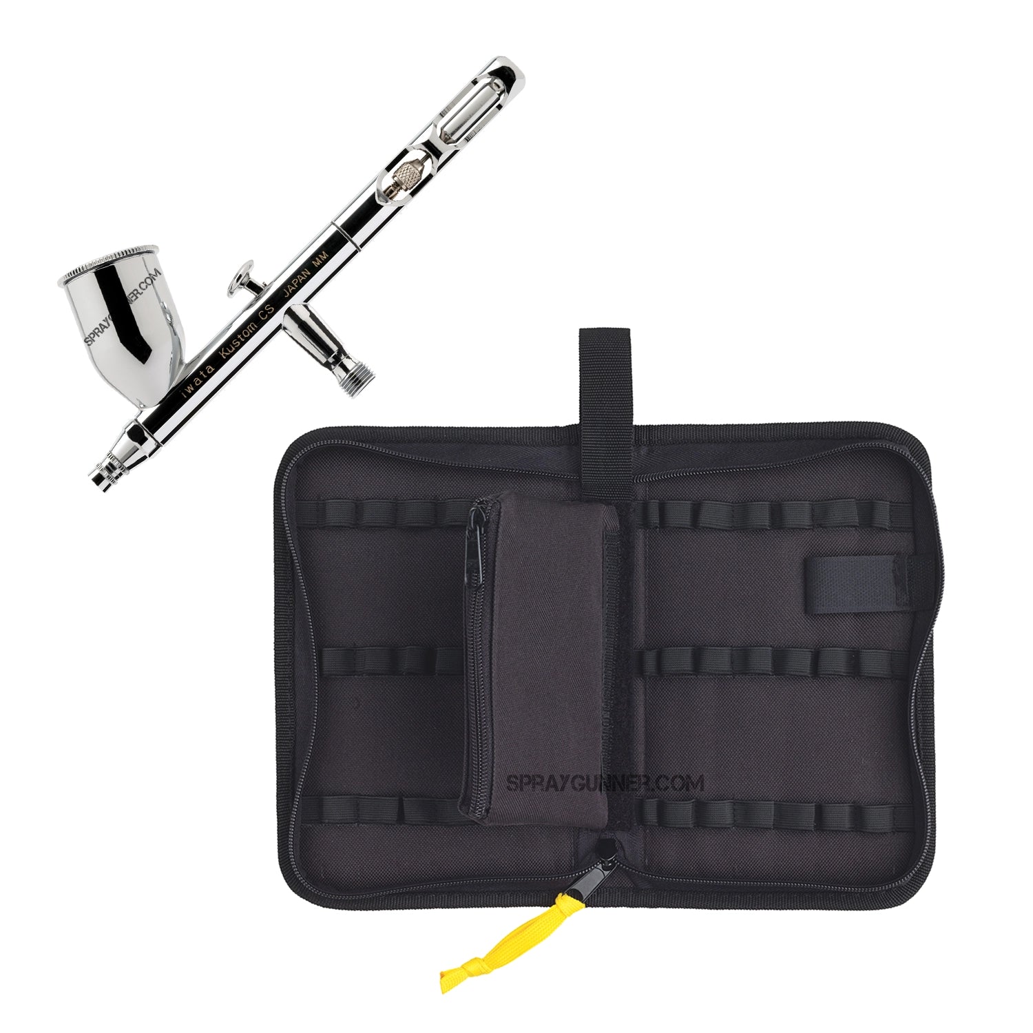 This open-box IWATA VAULT KUSTOM CS Gravity Feed Dual Action Airbrush comes with a nonfire universal airbrush paint kit and cleaning supplies, making it ideal for cosplay and automotive applications.