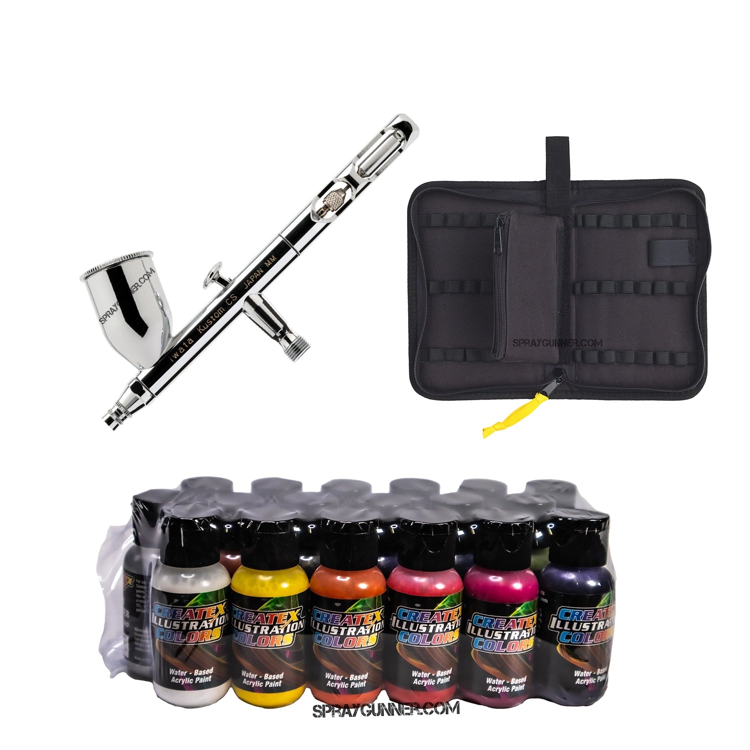 With its nonfire universal airbrush paint kit and cleaning supplies, this open-box IWATA VAULT KUSTOM CS Gravity Feed Dual Action Airbrush is perfect for cosplay and automotive applications.