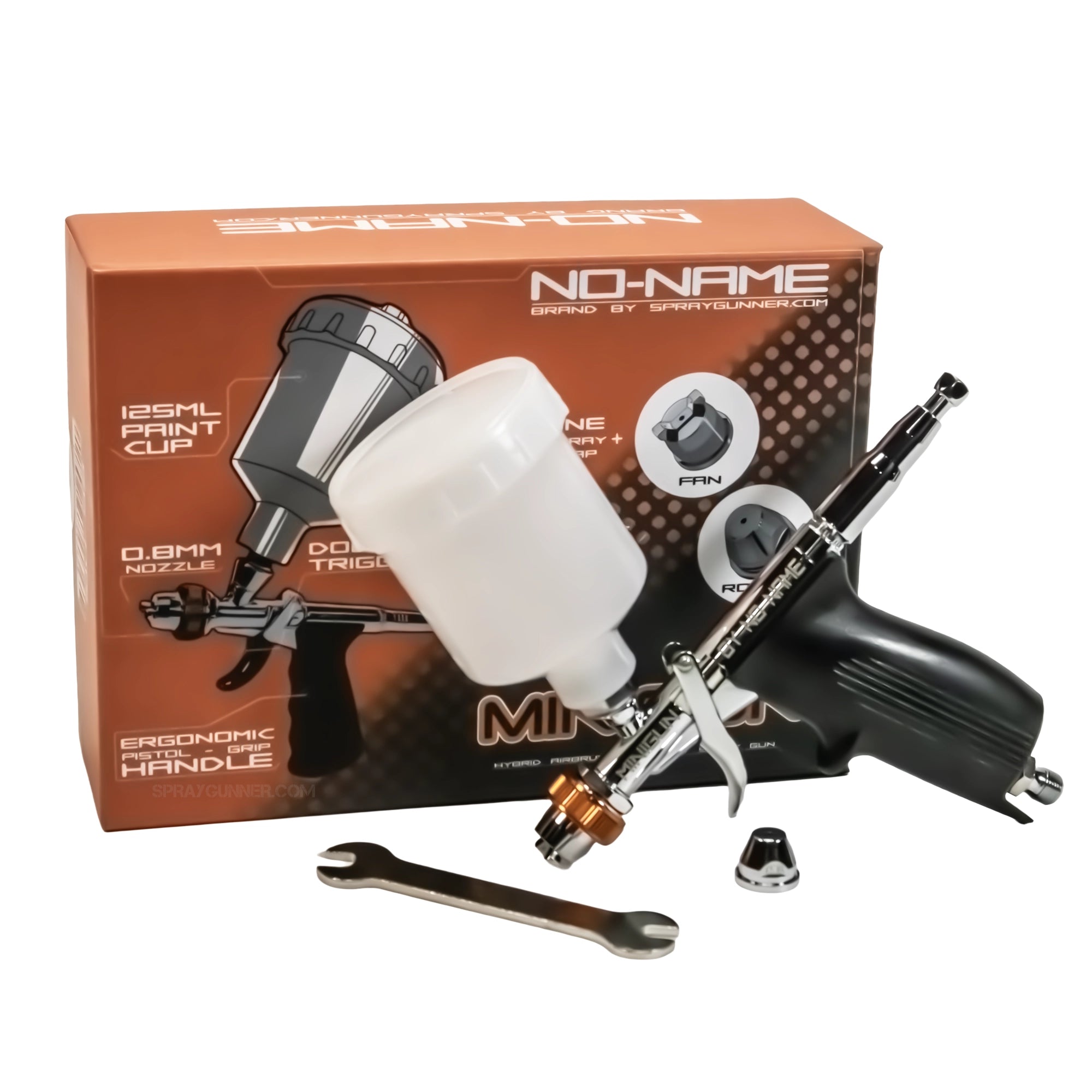 MINIGUN by NO-NAME pistol grip trigger-type fan spray hybrid airbrush + Adaptors for Disposable Cups