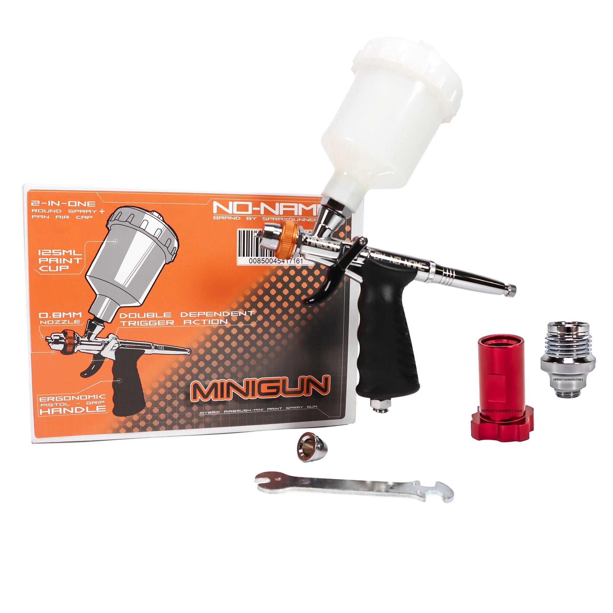 MINIGUN by NO-NAME pistol grip trigger-type fan spray hybrid airbrush + Adaptors for Disposable Cups
