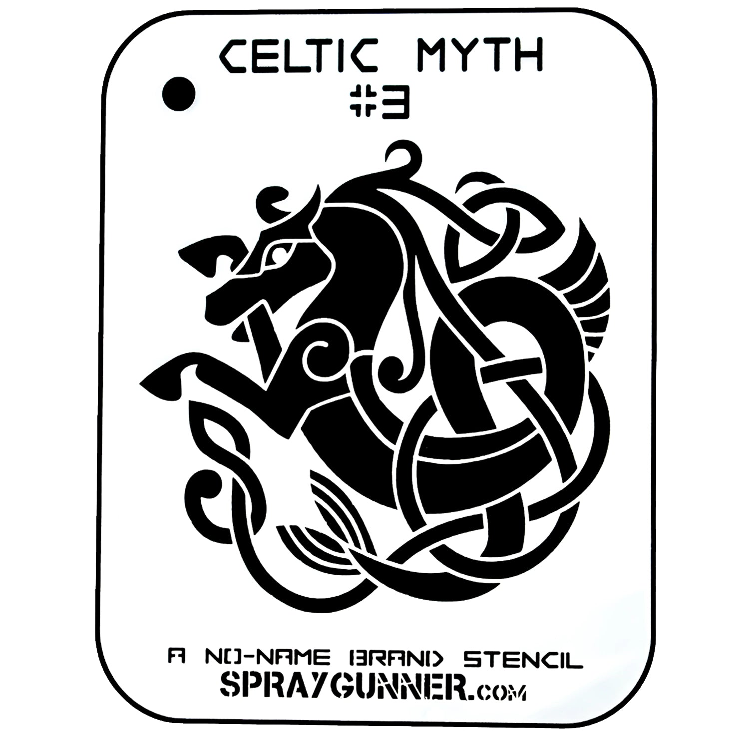 NO-NAME Brand Celtic Myth Stencil #3 featuring an intricate Celtic horse design, ideal for airbrush art, cosplay, and body art projects.