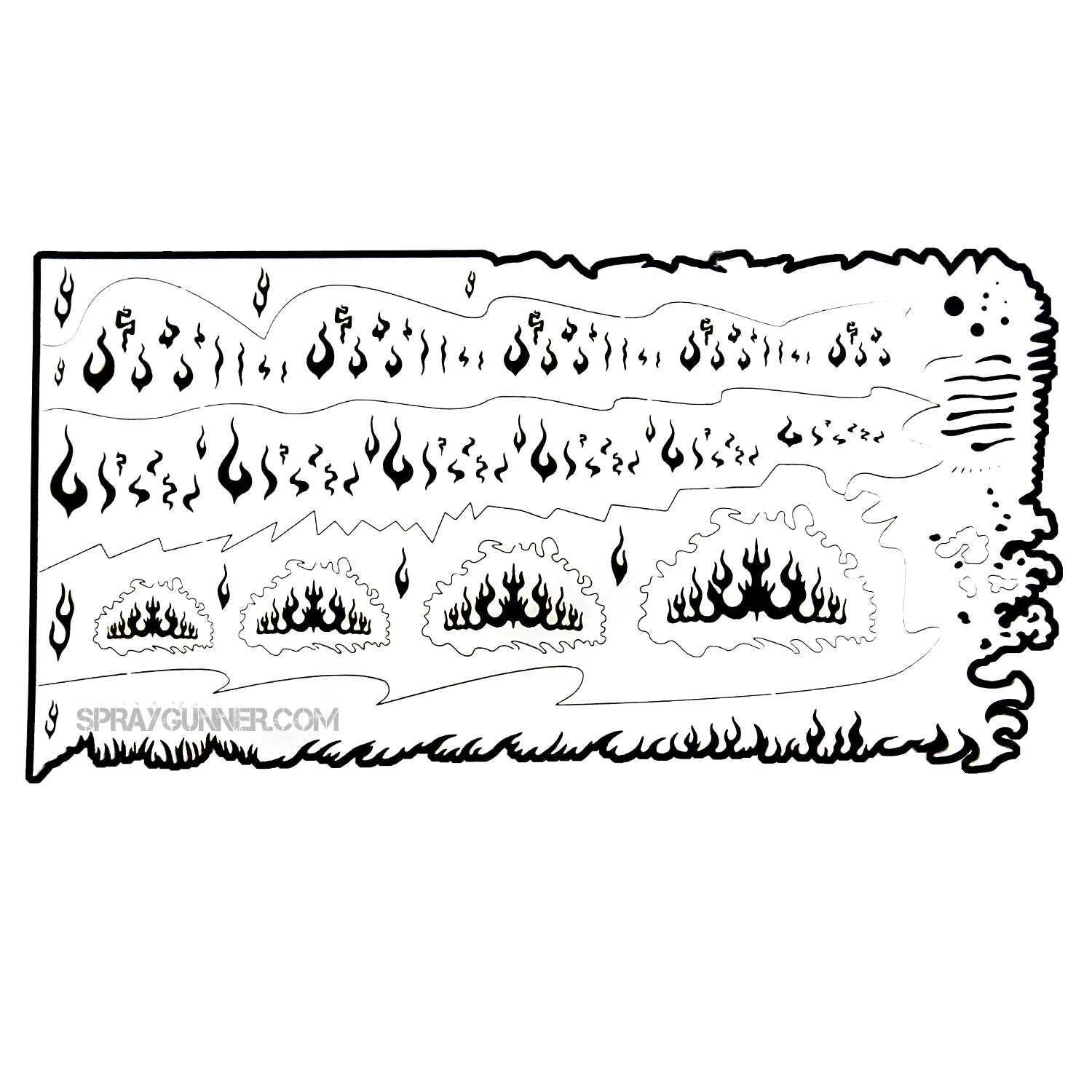 NO-NAME Brand Flames Stencil #1 for airbrush Smart Stencil series features multiple flame patterns for precision airbrushing. Ideal for body art and cosplay.