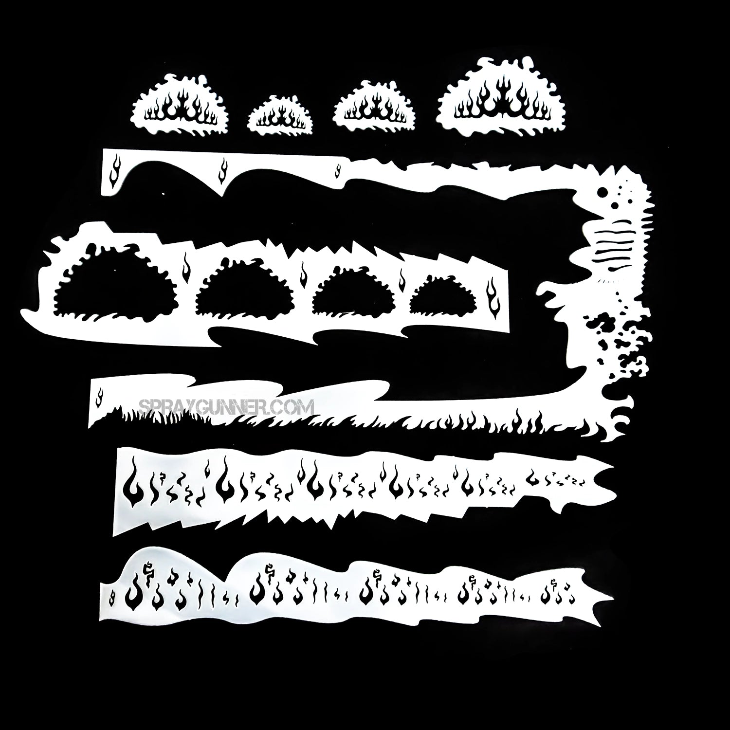 The Smart Stencil series from NO-NAME Brand Flames Stencil #1 offers a variety of flame forms for accurate airbrushing. Perfect for cosplay and body art.