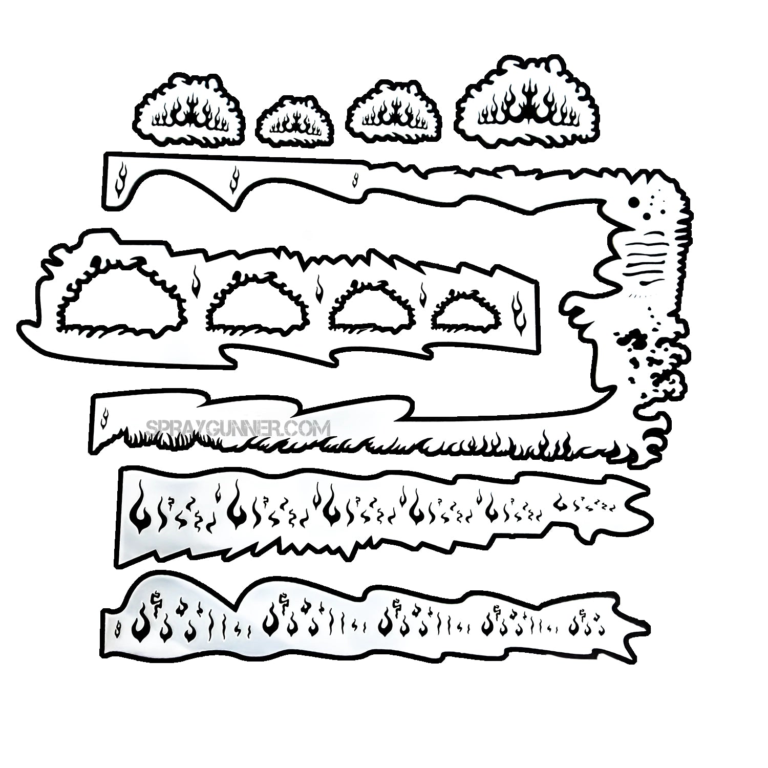 The Smart Stencil series from NO-NAME Brand Flames Stencil #1 offers a variety of flame patterns for accurate airbrushing. Perfect for cosplay and body art.