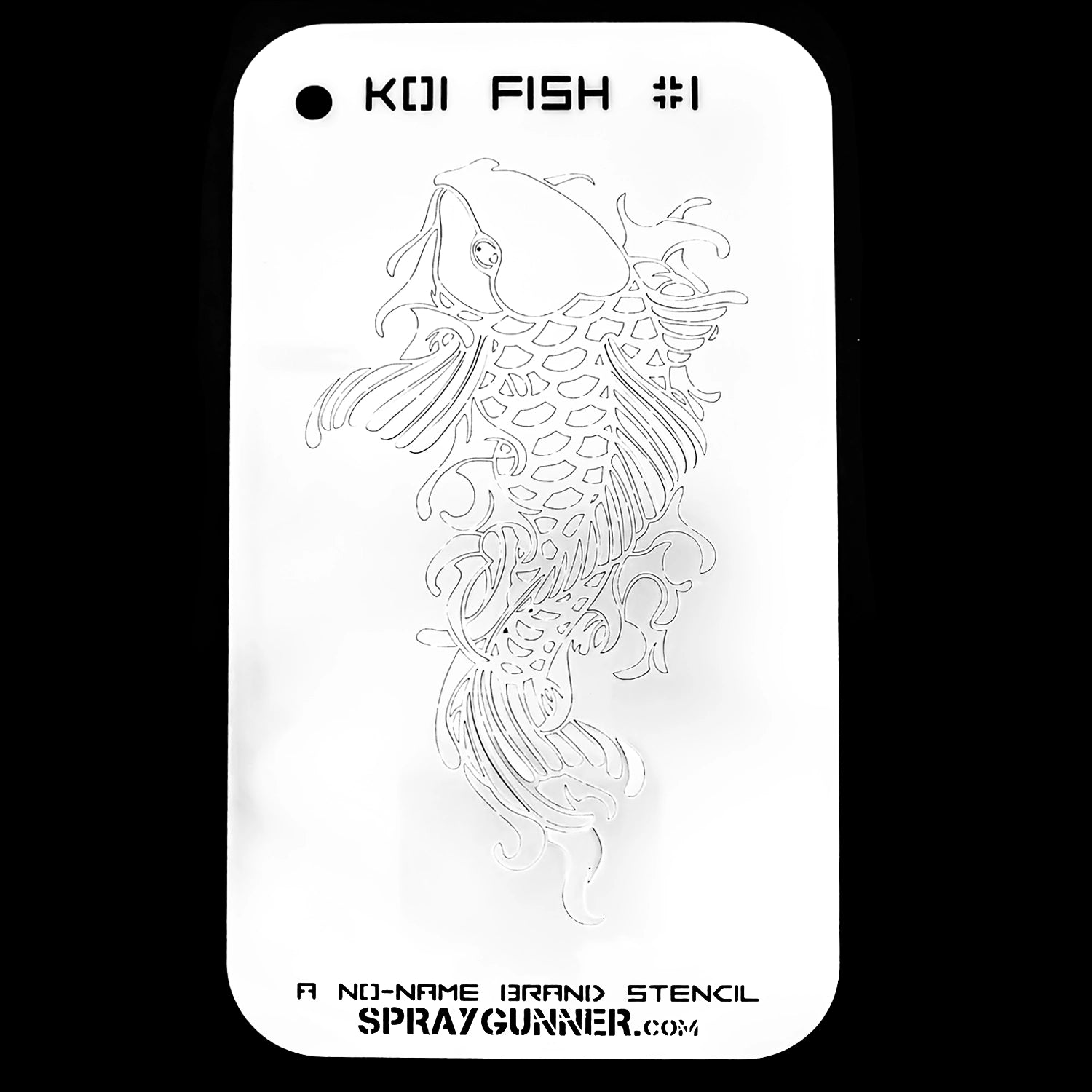 The NO-NAME Brand Koi Fish Stencil #1's detailed koi fish pattern is ideal for hobby projects, body art, and airbrushing. precise and repeatable cutout.