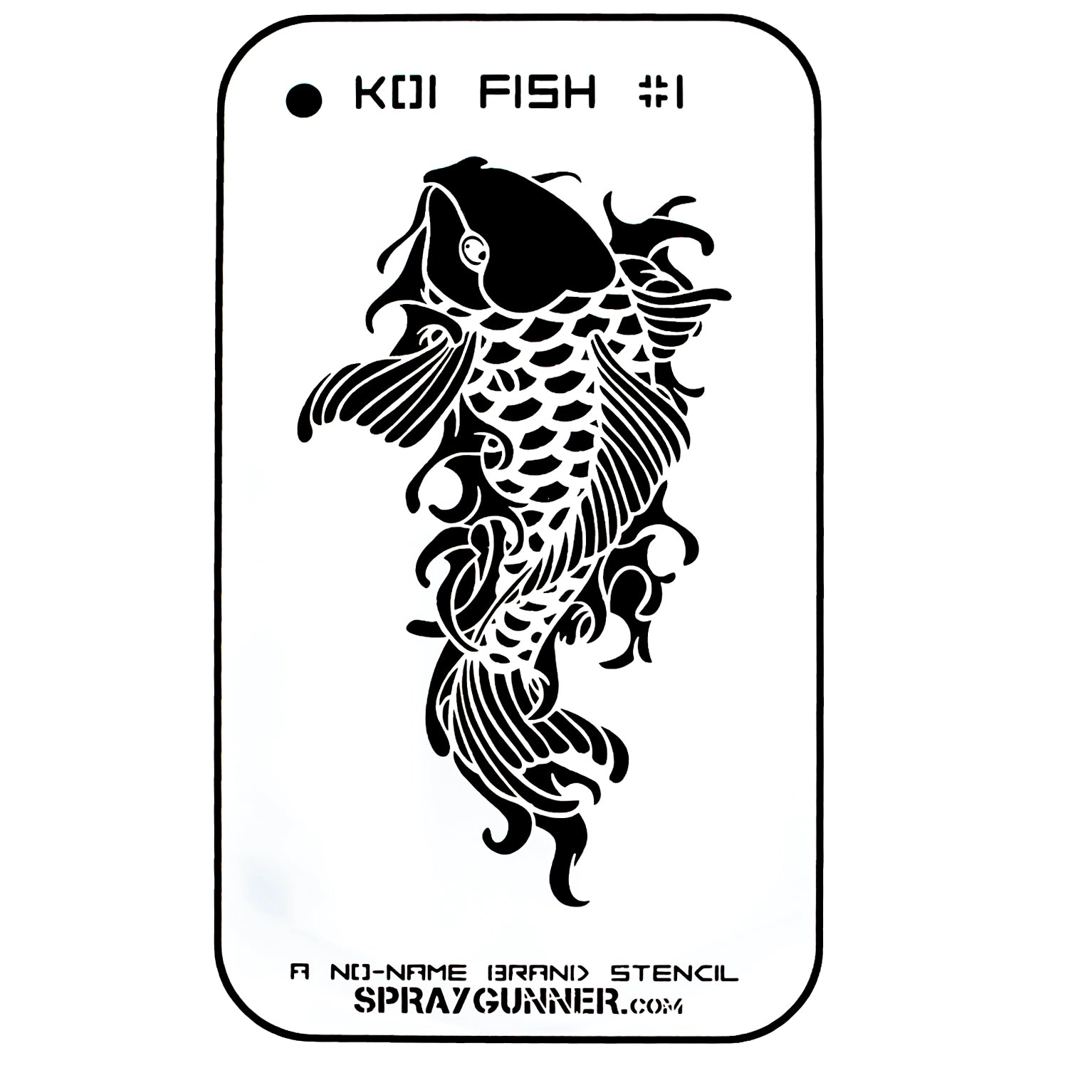 NO-NAME Brand Koi Fish Stencil #1 features a detailed koi fish design ideal for airbrush art, body art, and hobby projects. Reusable and precise cutout.