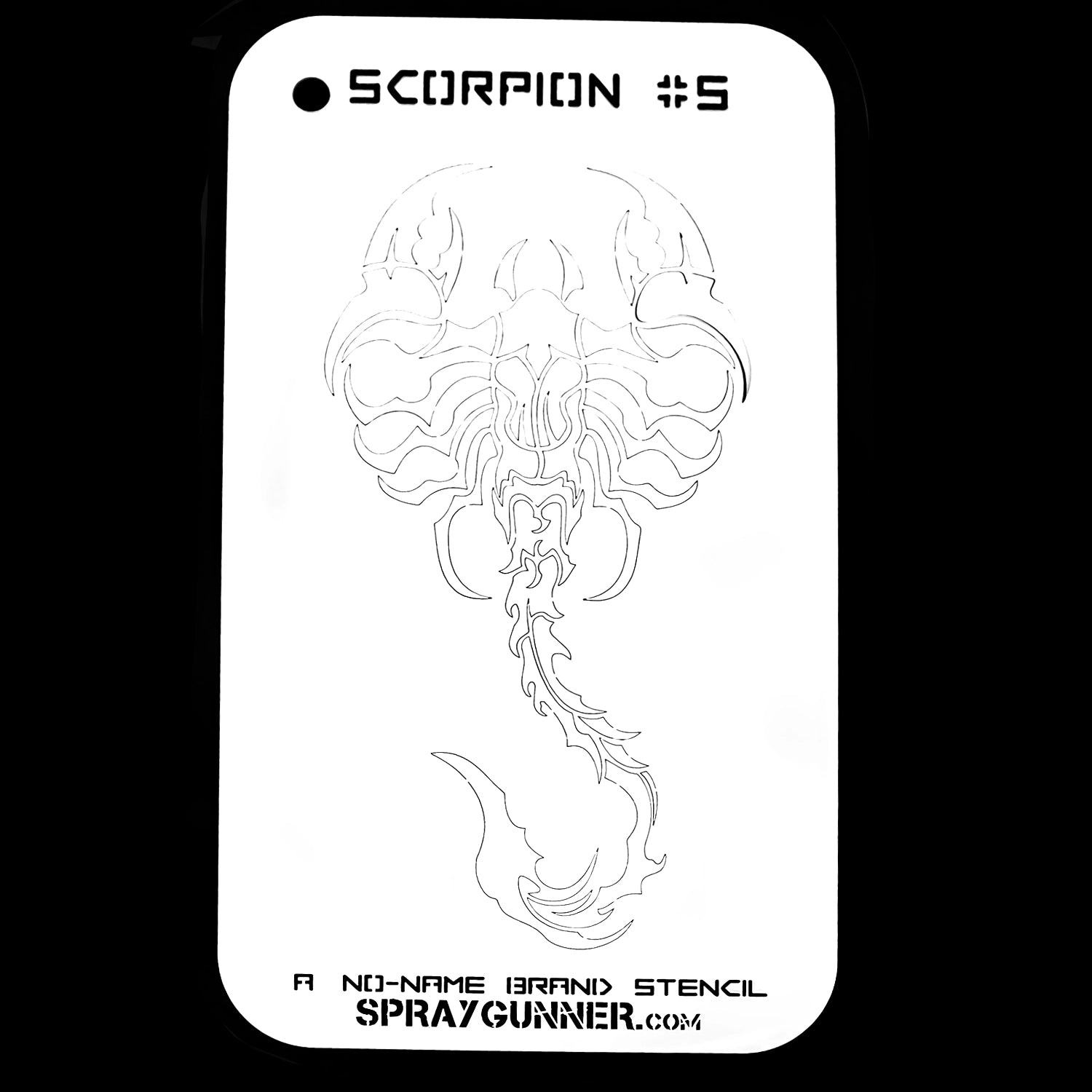 For airbrushing and craft detailing on a variety of surfaces, the NO-NAME Brand Scorpion Stencil #5's striking, tribal-style scorpion design is perfect.